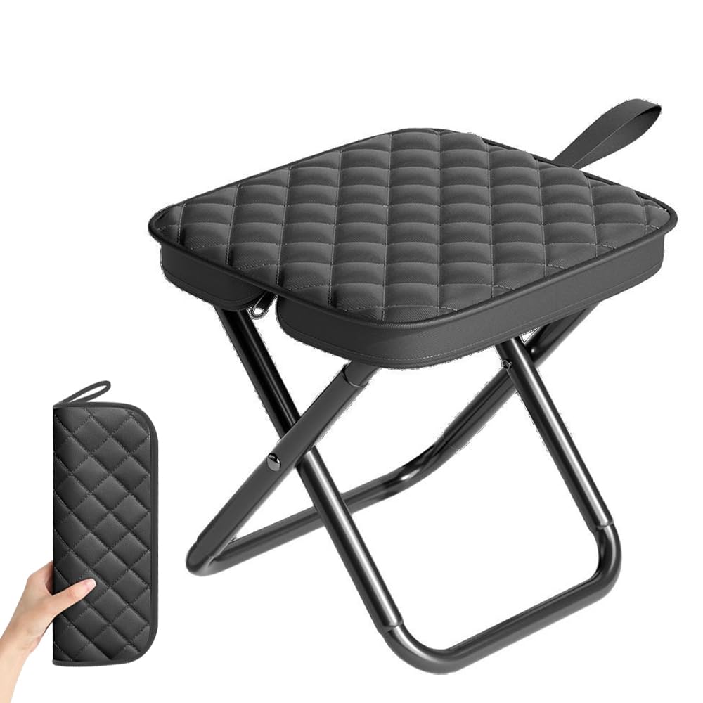 Foldable Backpack Stool Portable Folding Chair for Adults, Collapsible Camping Stool with Carry Strap & Storage Pouch, Heavy Duty Compact Travel Seat for Hiking Fishing Outdoor (Grey)