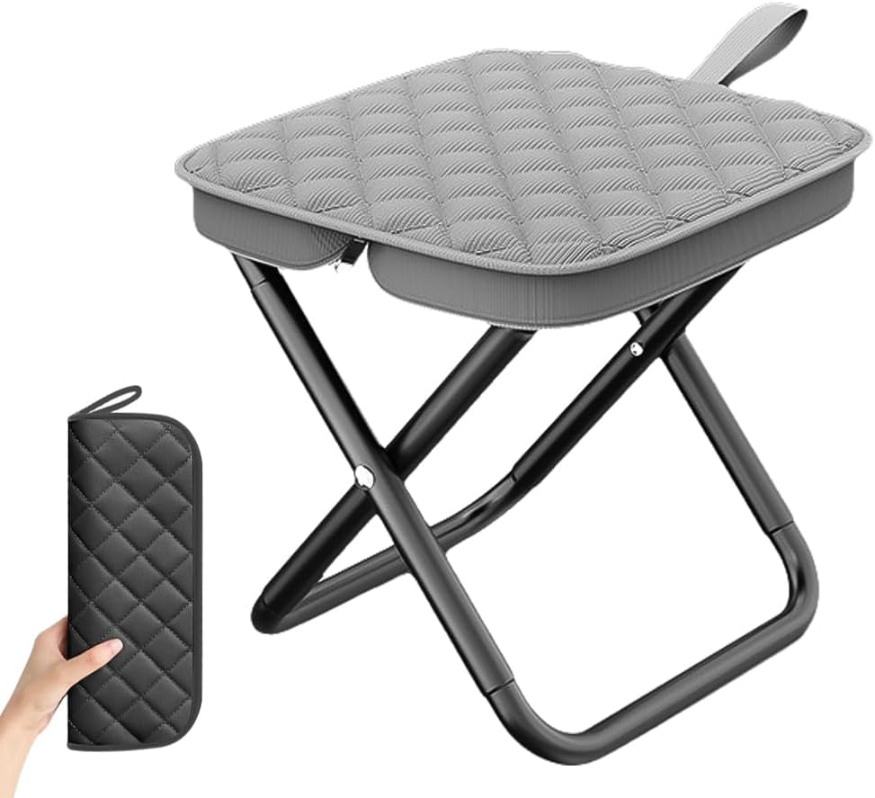 Foldable Backpack Stool Portable Folding Chair for Adults, Collapsible Camping Stool with Carry Strap & Storage Pouch, Heavy Duty Compact Travel Seat for Hiking Fishing Outdoor (Grey)