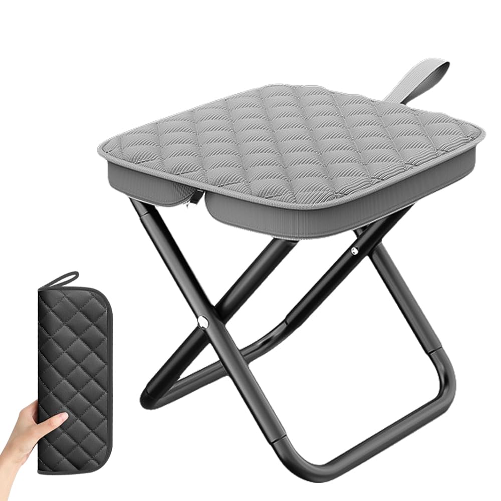 Foldable Backpack Stool Portable Folding Chair for Adults, Collapsible Camping Stool with Carry Strap & Storage Pouch, Heavy Duty Compact Travel Seat for Hiking Fishing Outdoor (Grey)