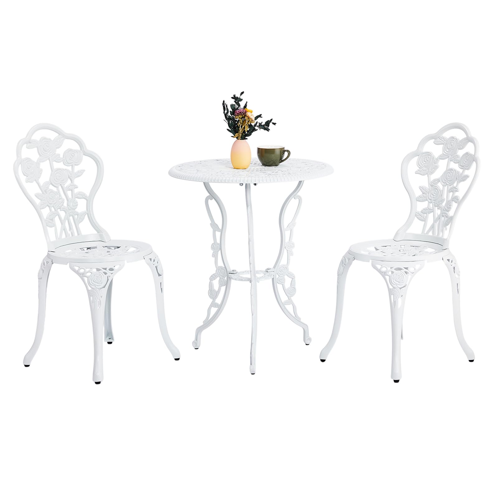 Outvita Patio Table and Chairs Set, Cast Aluminum Outdoor Cafe Table and Chairs Set of 3, Stability Patio Bistro Sets with Umbrella Hole for Garden, Patio, Balcony, Butterfly Pattern Bronze
