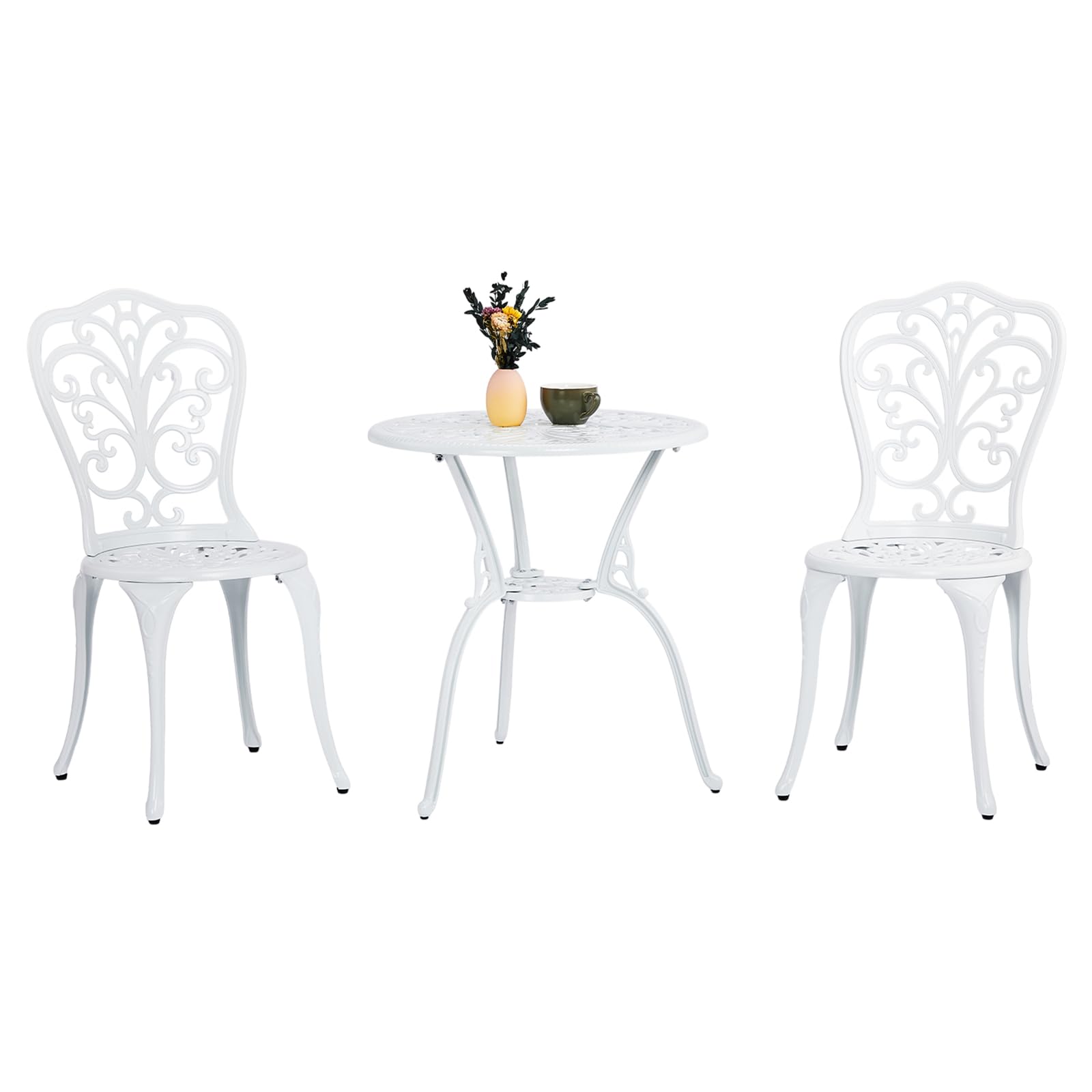 Outvita Patio Table and Chairs Set, Cast Aluminum Outdoor Cafe Table and Chairs Set of 3, Stability Patio Bistro Sets with Umbrella Hole for Garden, Patio, Balcony, Butterfly Pattern Bronze