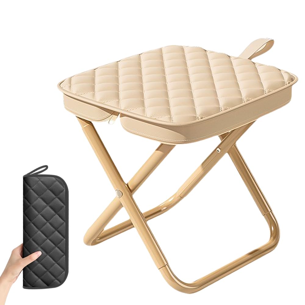 Foldable Backpack Stool Portable Folding Chair for Adults, Collapsible Camping Stool with Carry Strap & Storage Pouch, Heavy Duty Compact Travel Seat for Hiking Fishing Outdoor (Grey)