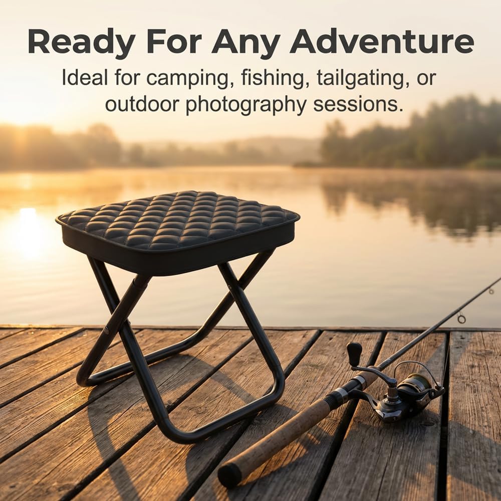 Foldable Backpack Stool Portable Folding Chair for Adults, Collapsible Camping Stool with Carry Strap & Storage Pouch, Heavy Duty Compact Travel Seat for Hiking Fishing Outdoor (Grey)