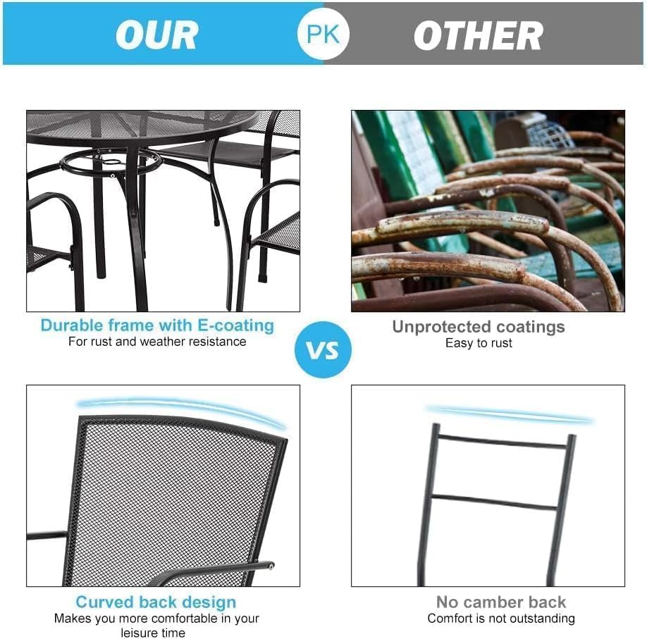 AECOJOY Outdoor Patio Chairs Set of 4, Metal Stackable Lawn Chairs with Armrests & Breathable Metal Mesh, 4 Pack Bistro Chairs for Outdoor Dining Set