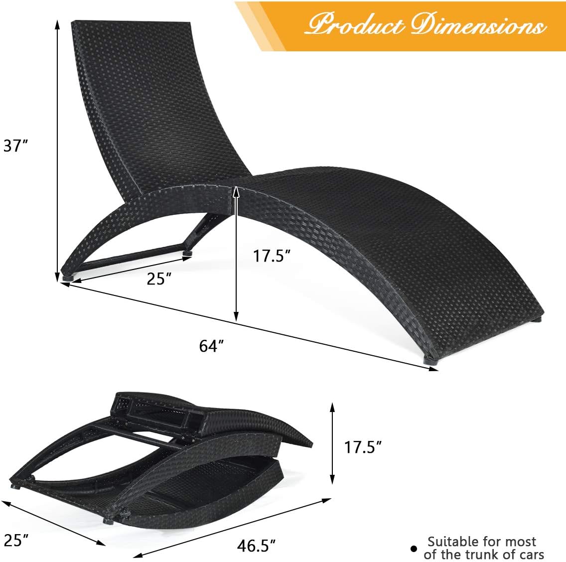 Tangkula Foldable Patio Lounge Chair, Outdoor Rattan Lounger Chaise, Portable Patio Chaise with Cushion, All-Weather Wicker Furniture for Garden Lawn Balcony Backyard Poolside (1, Beige)