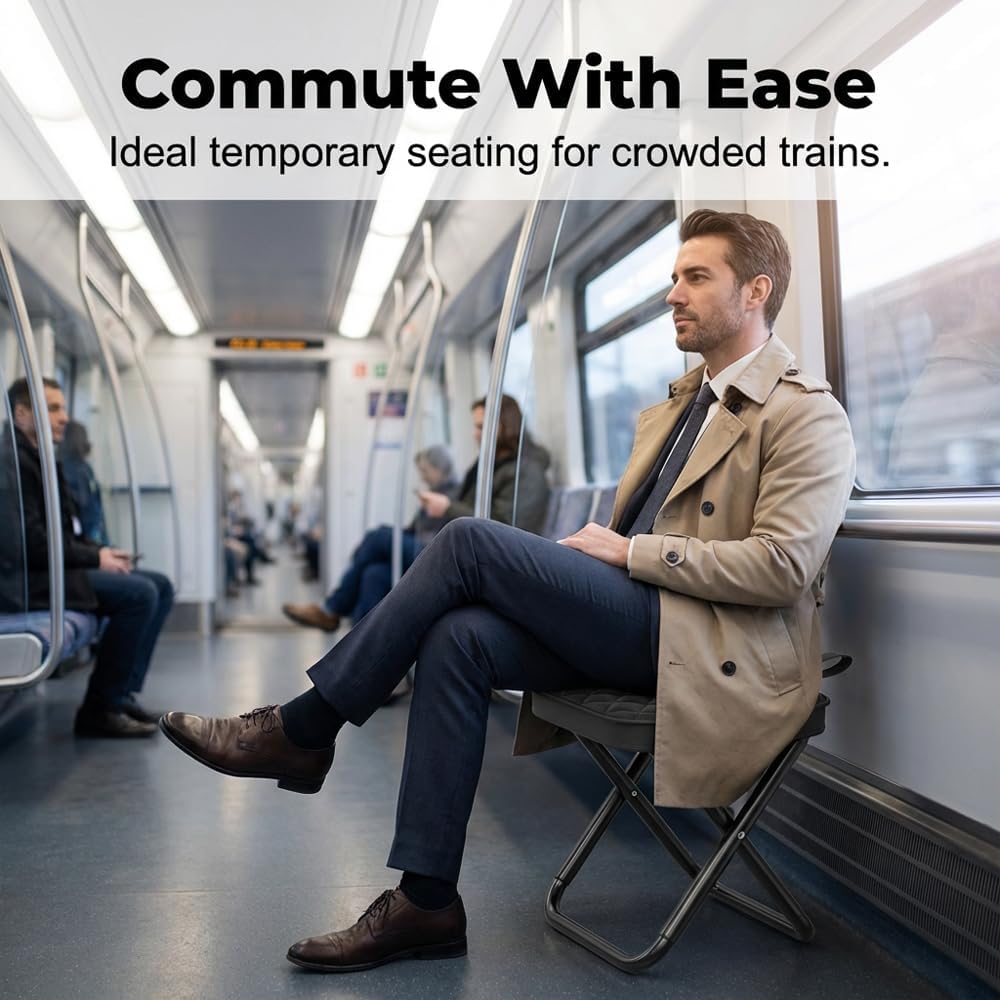 Foldable Backpack Stool Portable Folding Chair for Adults, Collapsible Camping Stool with Carry Strap & Storage Pouch, Heavy Duty Compact Travel Seat for Hiking Fishing Outdoor (Grey)