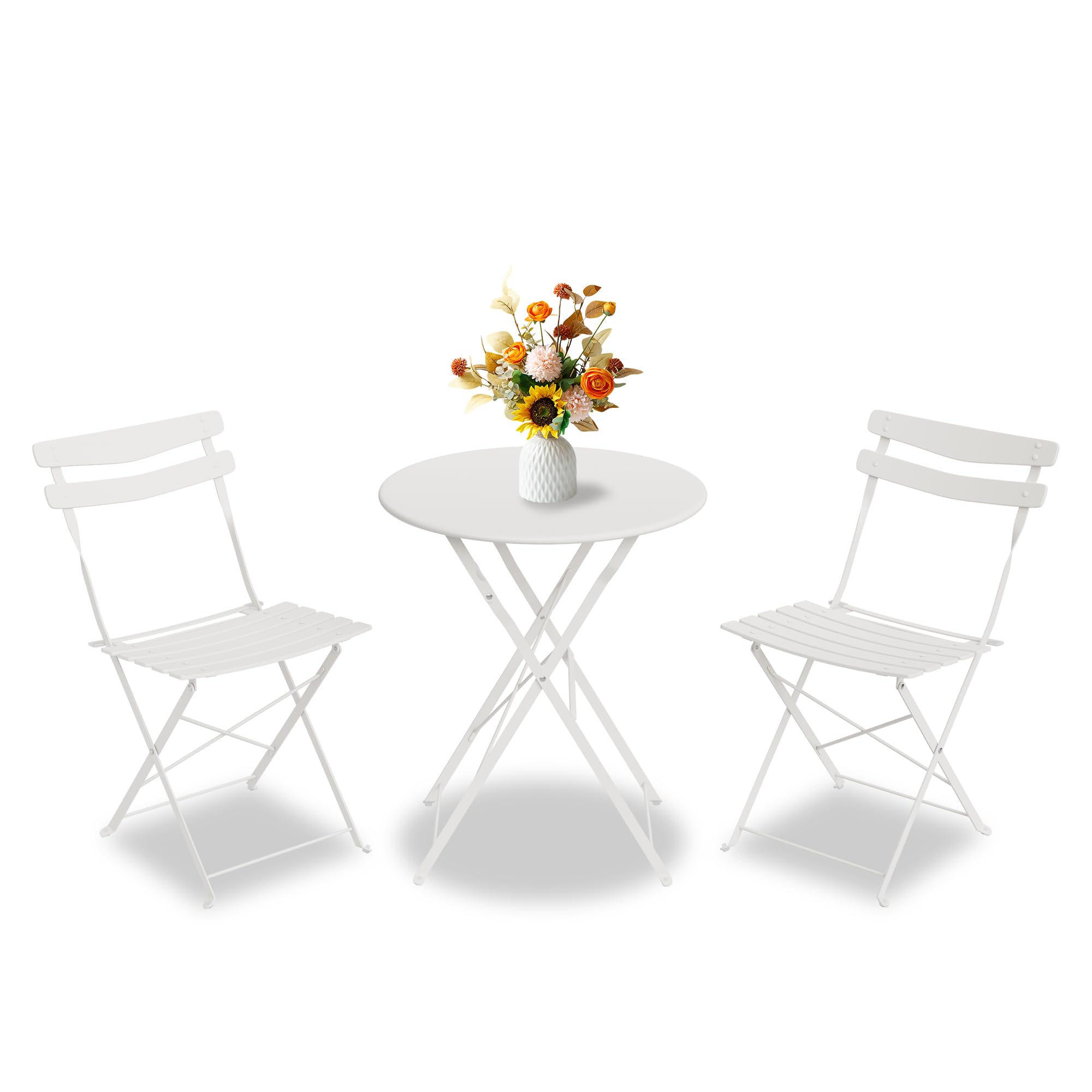GarveeLife 3 Piece Patio Bistro Set, Folding Patio Bistro Table and Chairs Set of 2, Outdoor Patio Furniture Set, Metal Structure, No Assembly Need, for Balcony Yard Garden, Green
