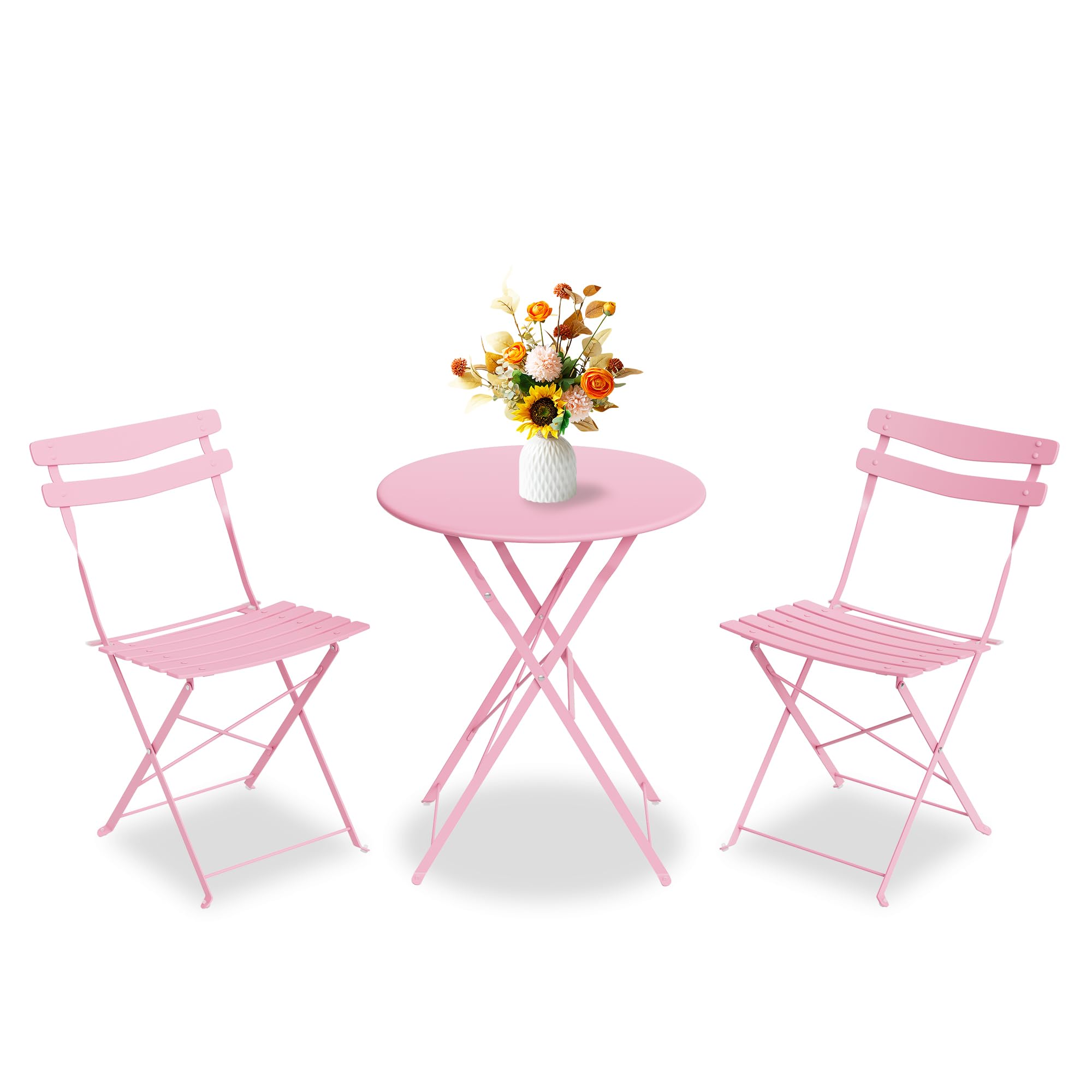 GarveeLife 3 Piece Patio Bistro Set, Folding Patio Bistro Table and Chairs Set of 2, Outdoor Patio Furniture Set, Metal Structure, No Assembly Need, for Balcony Yard Garden, Green