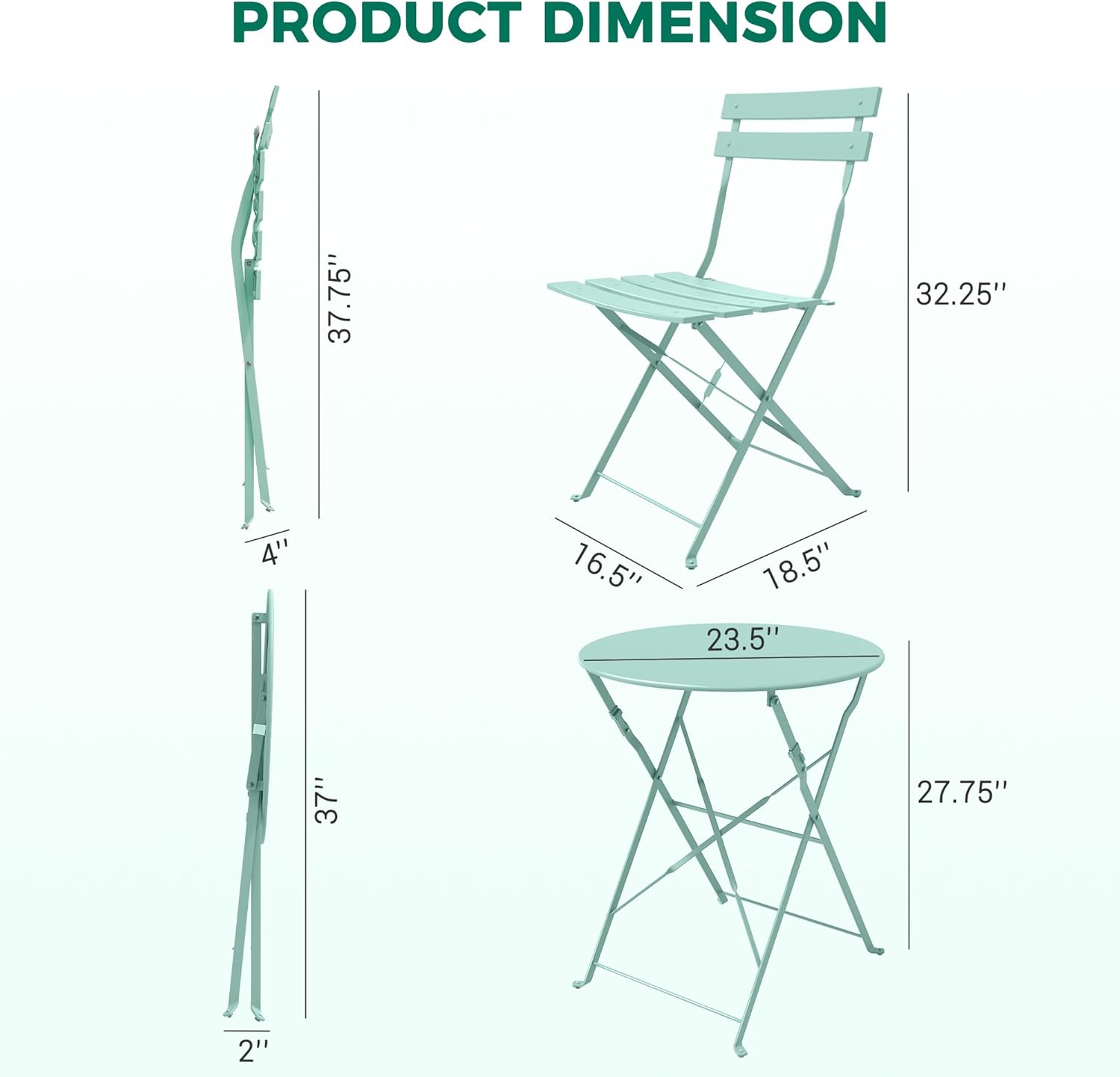 Grand patio 3-piece Steel Foldable Bistro Set, 2 Chairs and 1 Table, Weather-Resistant Outdoor/Indoor Conversation Set for Patio, Yard, Garden-Macaron Blue