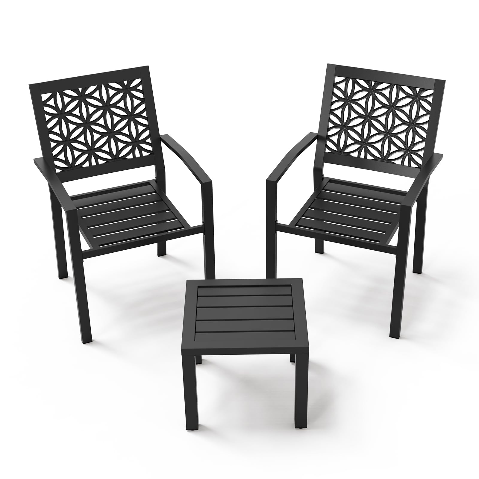 VINGLI 3-Piece Outdoor Bistro Set, Stackable Modern Metal Steel Table and Chairs with Rust-Resistant Coating, Small Patio Furniture Conversation Set for Porch, Deck, Balcony, Garden, Blue