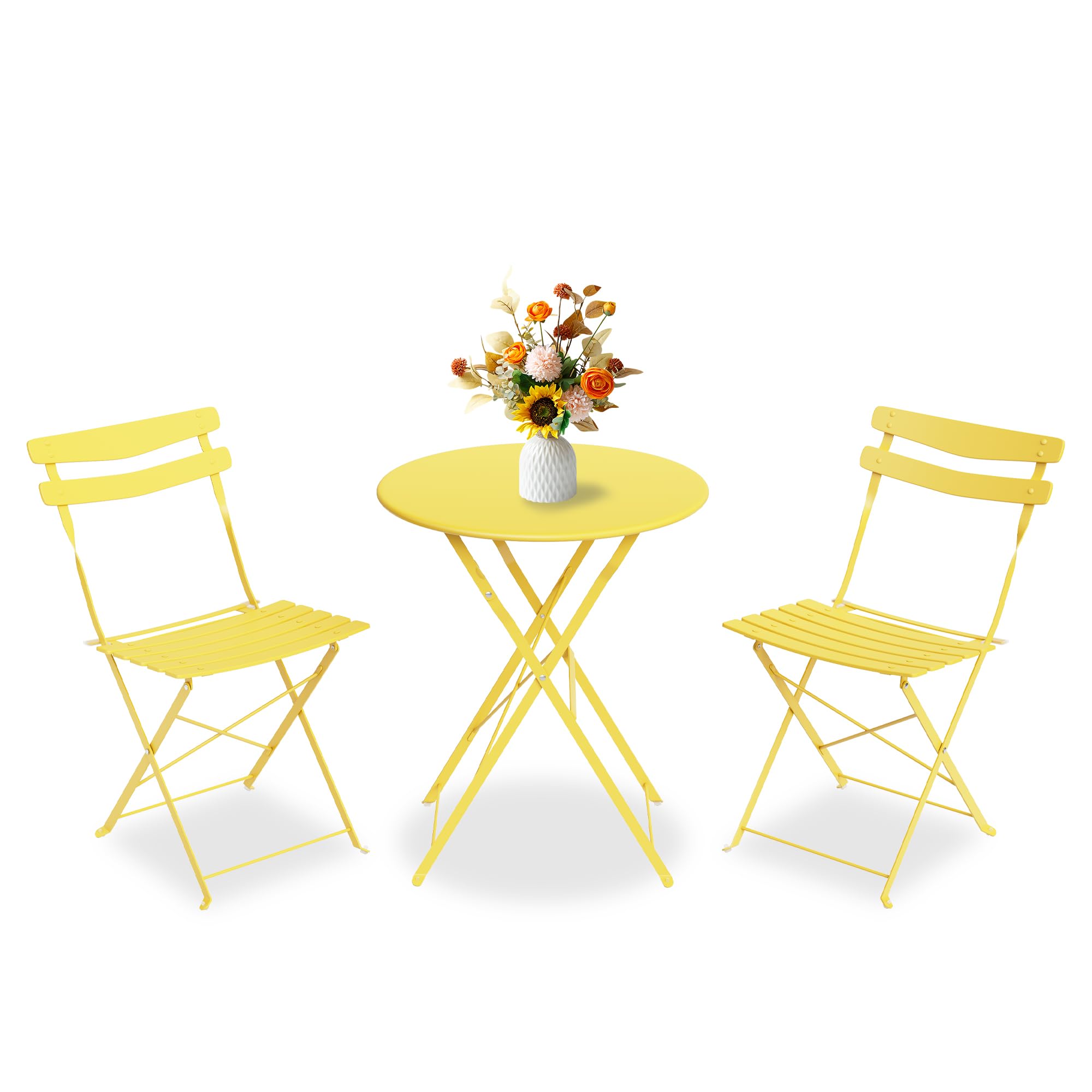 GarveeLife 3 Piece Patio Bistro Set, Folding Patio Bistro Table and Chairs Set of 2, Outdoor Patio Furniture Set, Metal Structure, No Assembly Need, for Balcony Yard Garden, Green