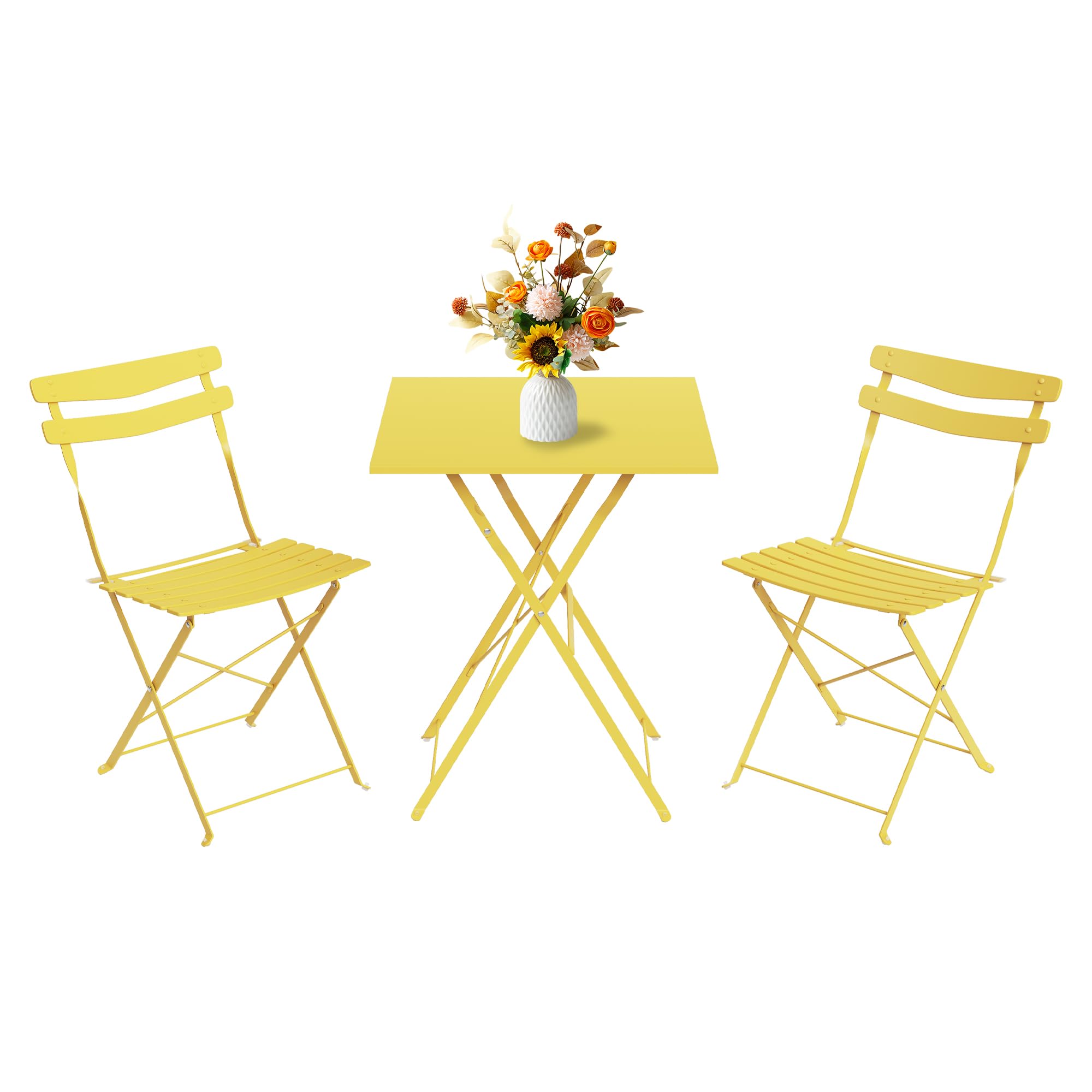 GarveeLife 3 Piece Patio Bistro Set, Folding Patio Bistro Table and Chairs Set of 2, Outdoor Patio Furniture Set, Metal Structure, No Assembly Need, for Balcony Yard Garden, Green