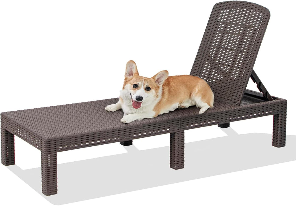 DIMAR GARDEN Beach Chairs Outdoor Chaise Lounge,Resin Pool Lounge Chair Waterproof Recliner,Mocha