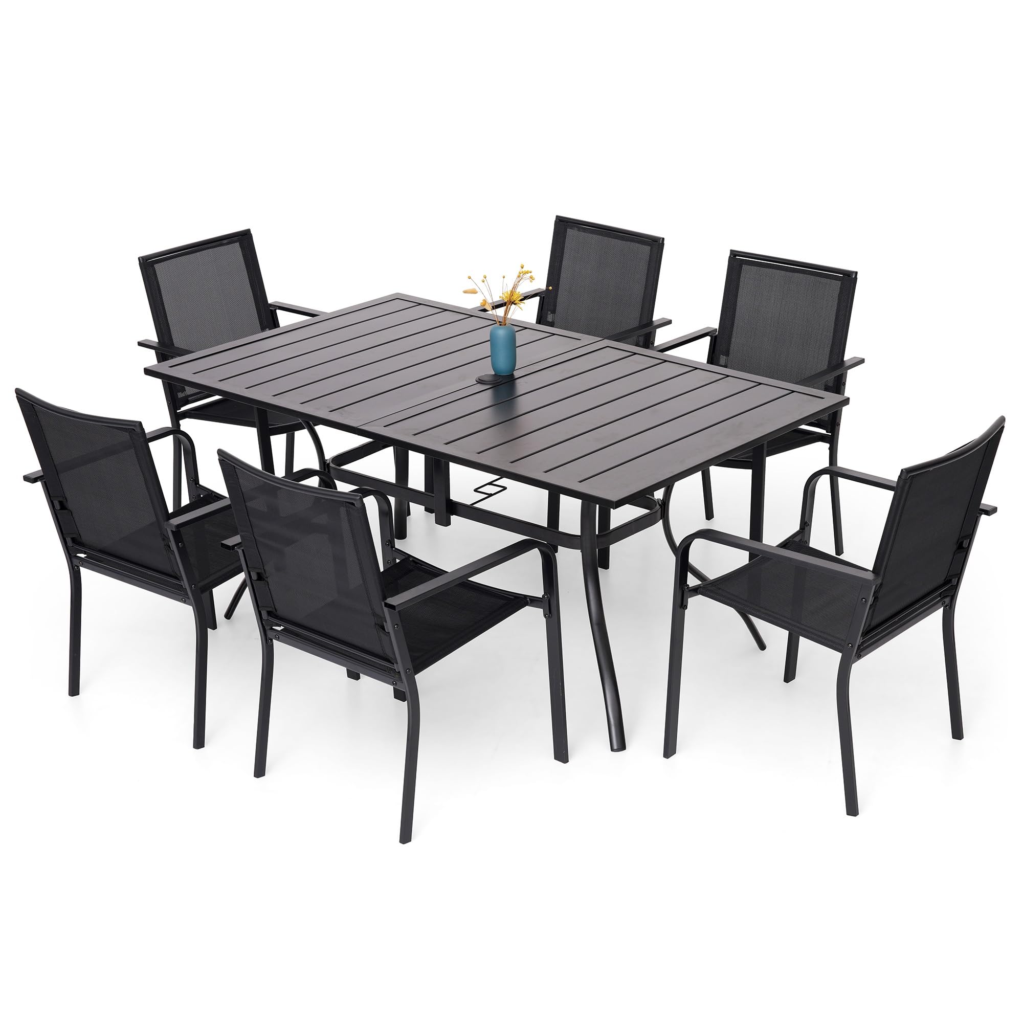 Anmutig 3-Piece Outdoor Dining Set, Small Metal Bistro Table with 2 Stackable Patio Chairs, 27.5 x 27.5 Inch Round Table, Brown Fabric