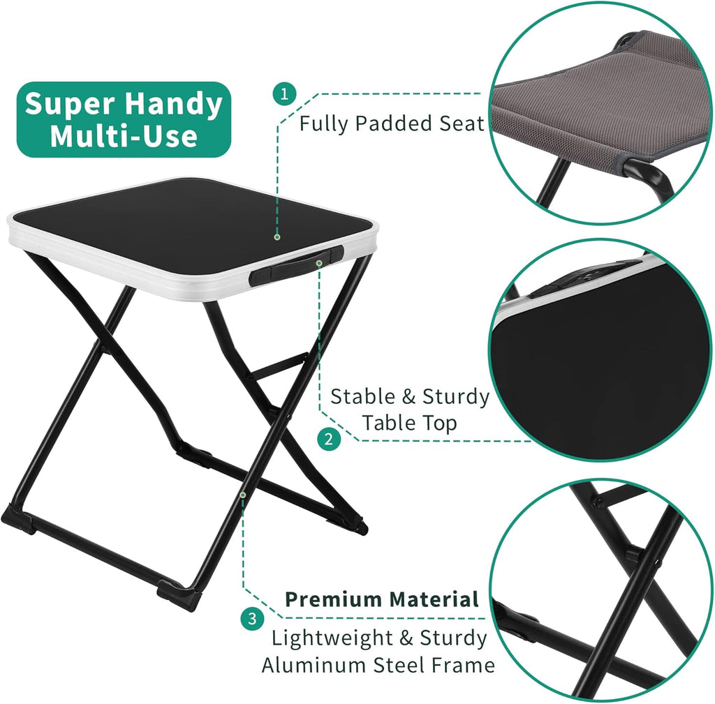 SUNNYFEEL 3 in 1 Folding Camping Table, Stool, and Footrest, Lightweight Portable up to 300 LBS, Easy to Carry for Beach, Fishing, Trip, Picnic, Lawn, Concert Outdoor