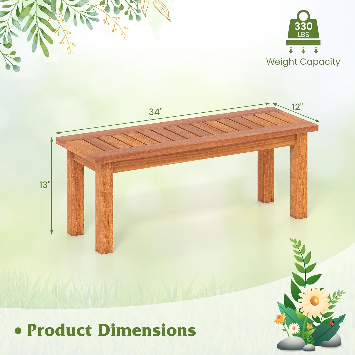 Tangkula Wooden Plant Stand, Outdoor Indoor Solid Wood Flower Pot Holder Display Shelf with Teak Oil Finish, Slatted Top, Rustic Plant Rack for Patio Garden Entryway Porch