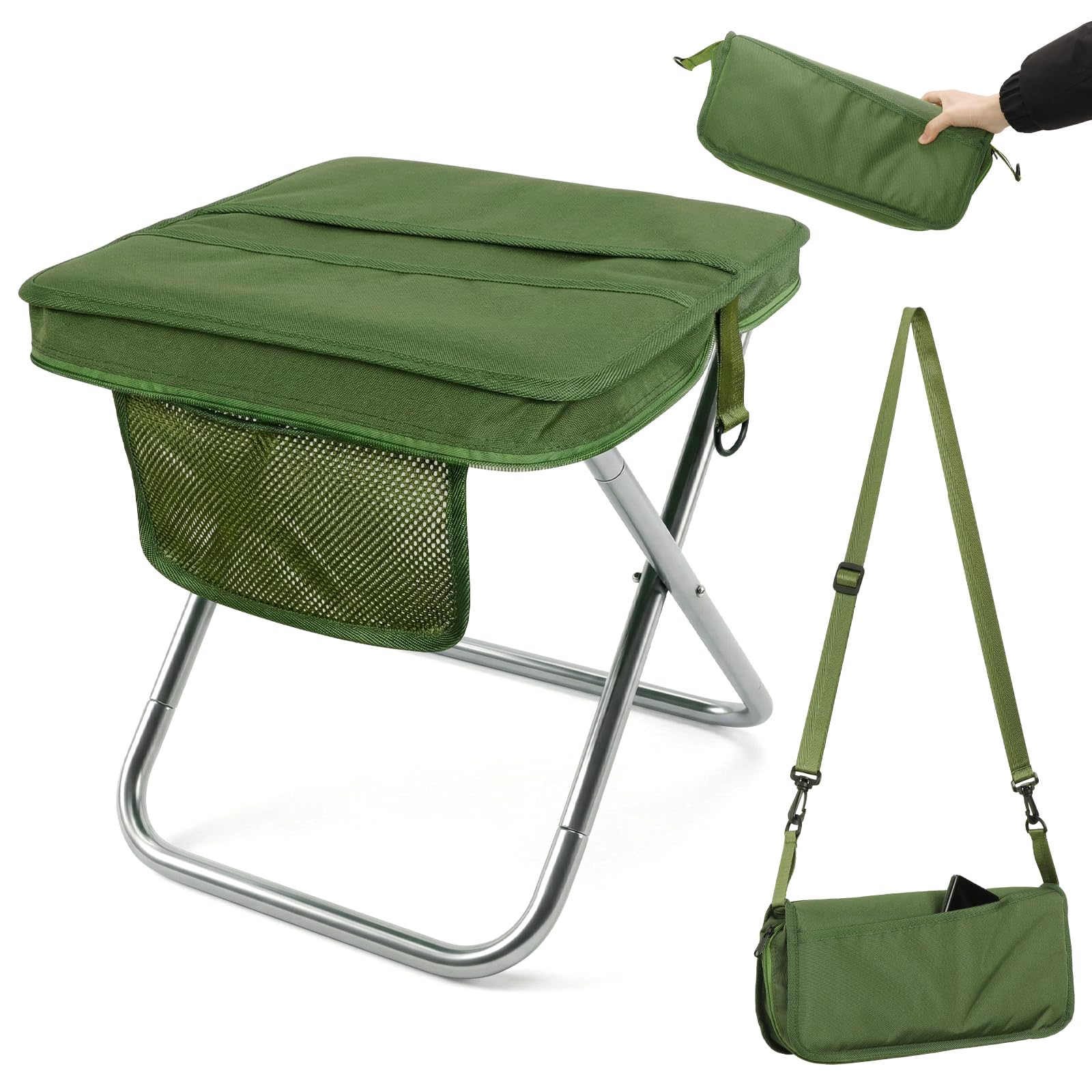 AOUTACC Camping Stool with Shoulder Strap,Ultralight Collapsible Handbag Style Stool,Pocket Portable Seat for Camping Travel Fishing Hiking Beach Backpacking Gardening Picnics-L(Black)