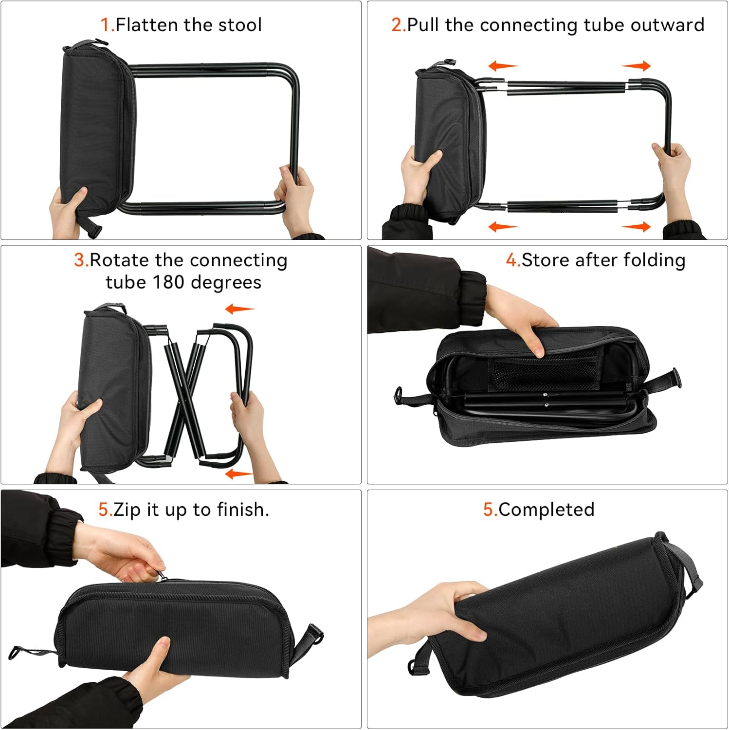 AOUTACC Camping Stool with Shoulder Strap,Ultralight Collapsible Handbag Style Stool,Pocket Portable Seat for Camping Travel Fishing Hiking Beach Backpacking Gardening Picnics-L(Black)