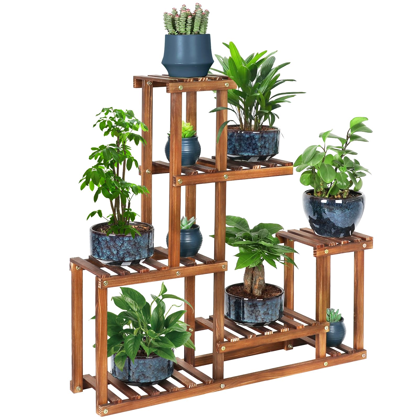Pine Wood Plant Stand Indoor Outdoor Multi Layer Flower Shelf Rack Higher and Lower Plant Holder in Garden Balcony Patio Living Room (4 Tiers )