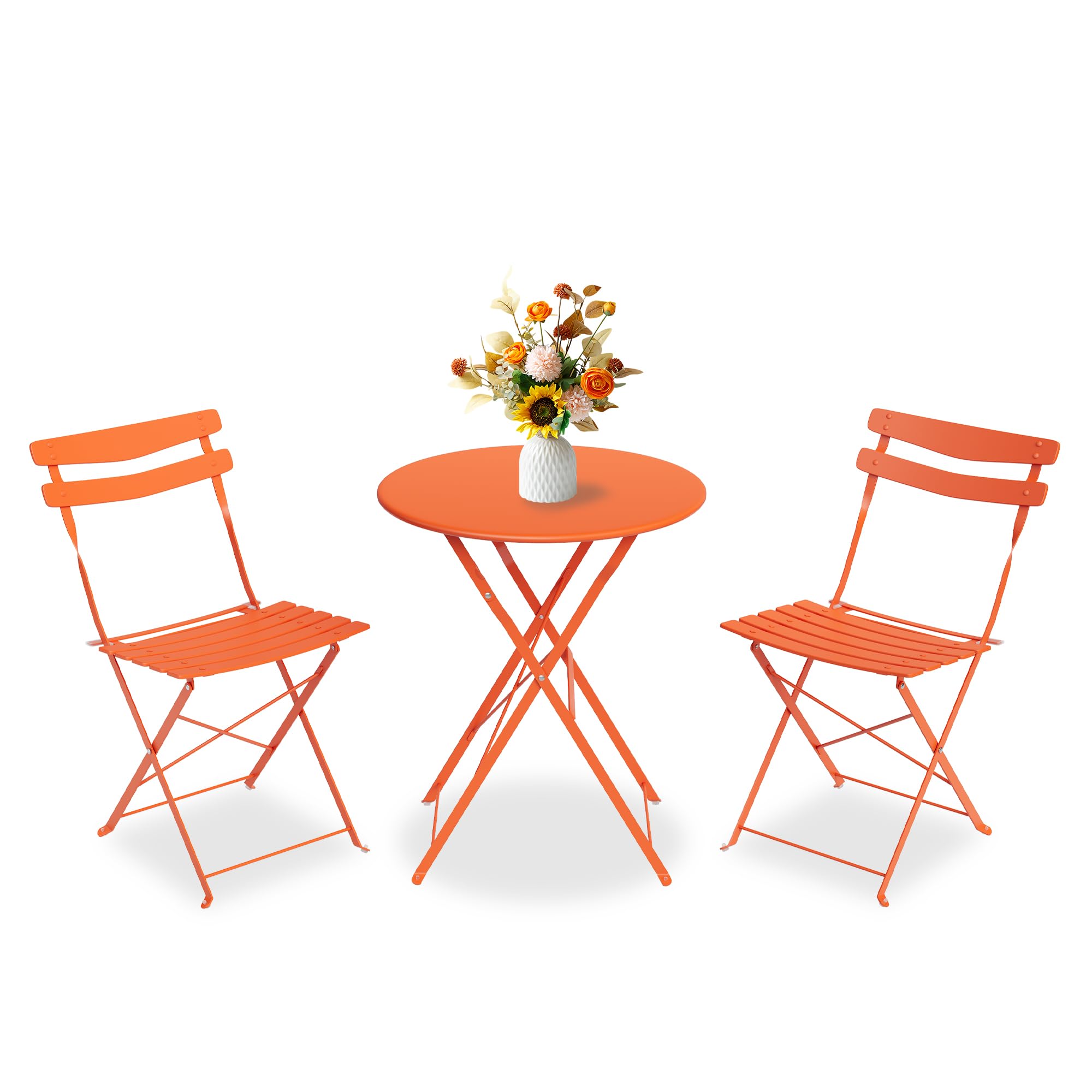 GarveeLife 3 Piece Patio Bistro Set, Folding Patio Bistro Table and Chairs Set of 2, Outdoor Patio Furniture Set, Metal Structure, No Assembly Need, for Balcony Yard Garden, Green