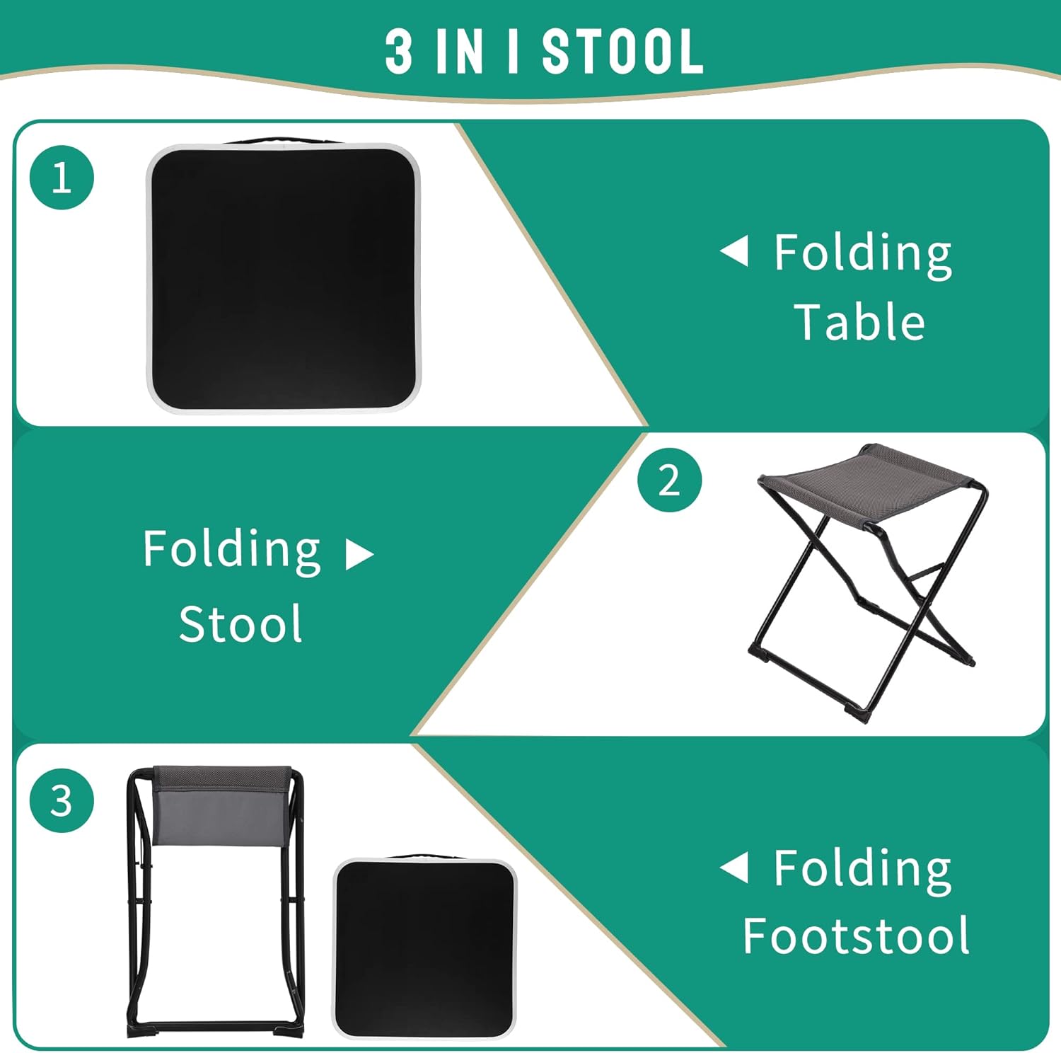 SUNNYFEEL 3 in 1 Folding Camping Table, Stool, and Footrest, Lightweight Portable up to 300 LBS, Easy to Carry for Beach, Fishing, Trip, Picnic, Lawn, Concert Outdoor