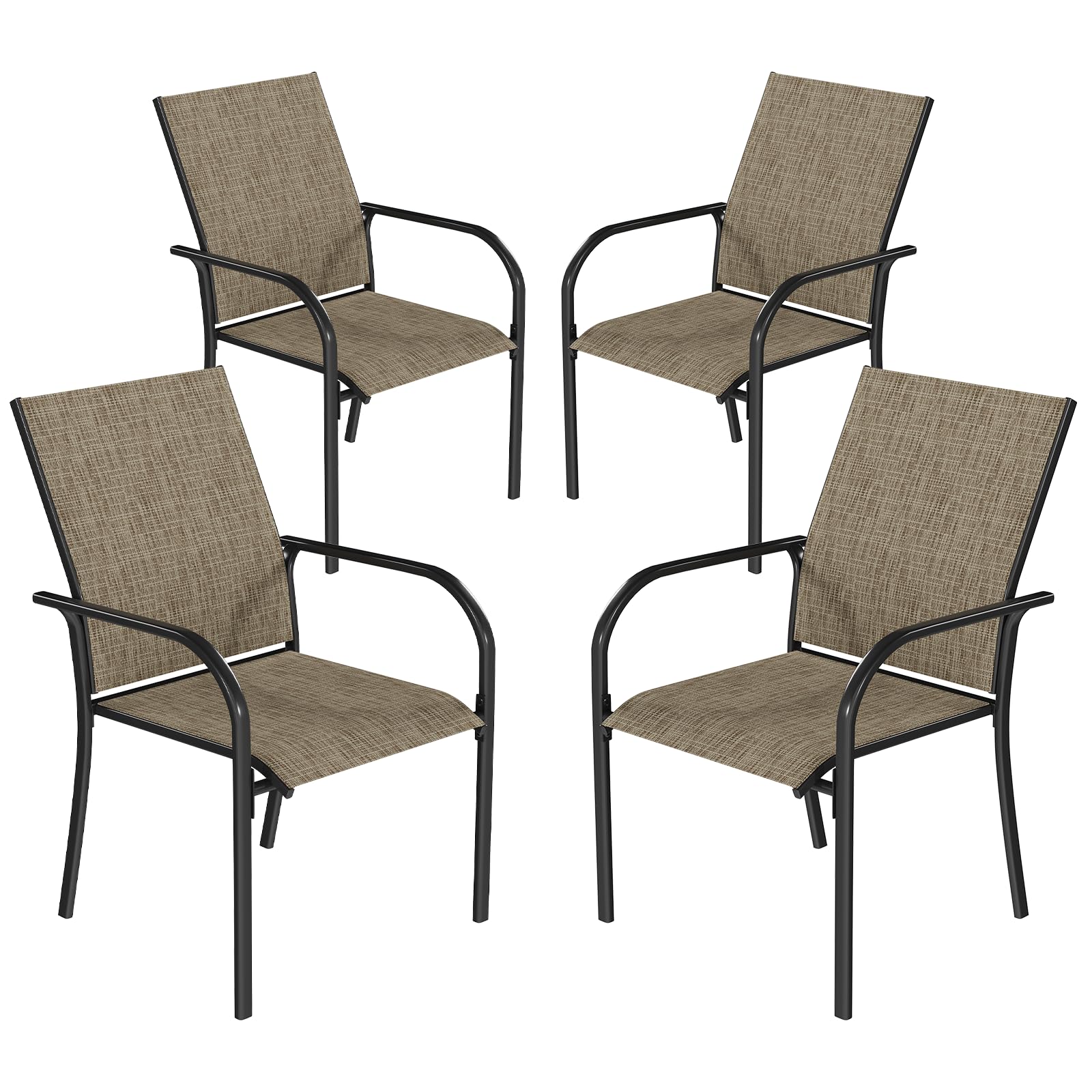 AECOJOY Outdoor Patio Chairs Set of 4, Metal Stackable Lawn Chairs with Armrests & Breathable Metal Mesh, 4 Pack Bistro Chairs for Outdoor Dining Set