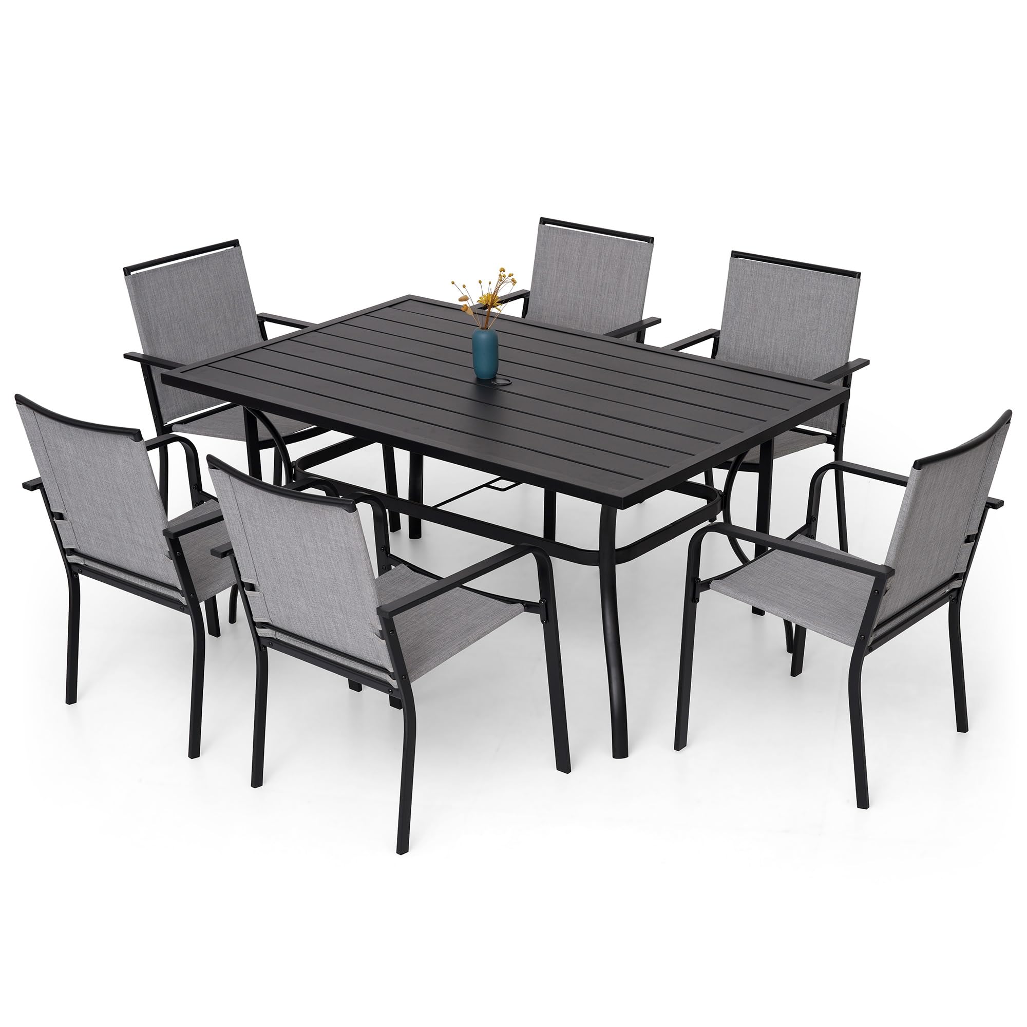 Anmutig 3-Piece Outdoor Dining Set, Small Metal Bistro Table with 2 Stackable Patio Chairs, 27.5 x 27.5 Inch Round Table, Brown Fabric