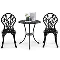 Outvita Patio Table and Chairs Set, Cast Aluminum Outdoor Cafe Table and Chairs Set of 3, Stability Patio Bistro Sets with Umbrella Hole for Garden, Patio, Balcony, Butterfly Pattern Bronze