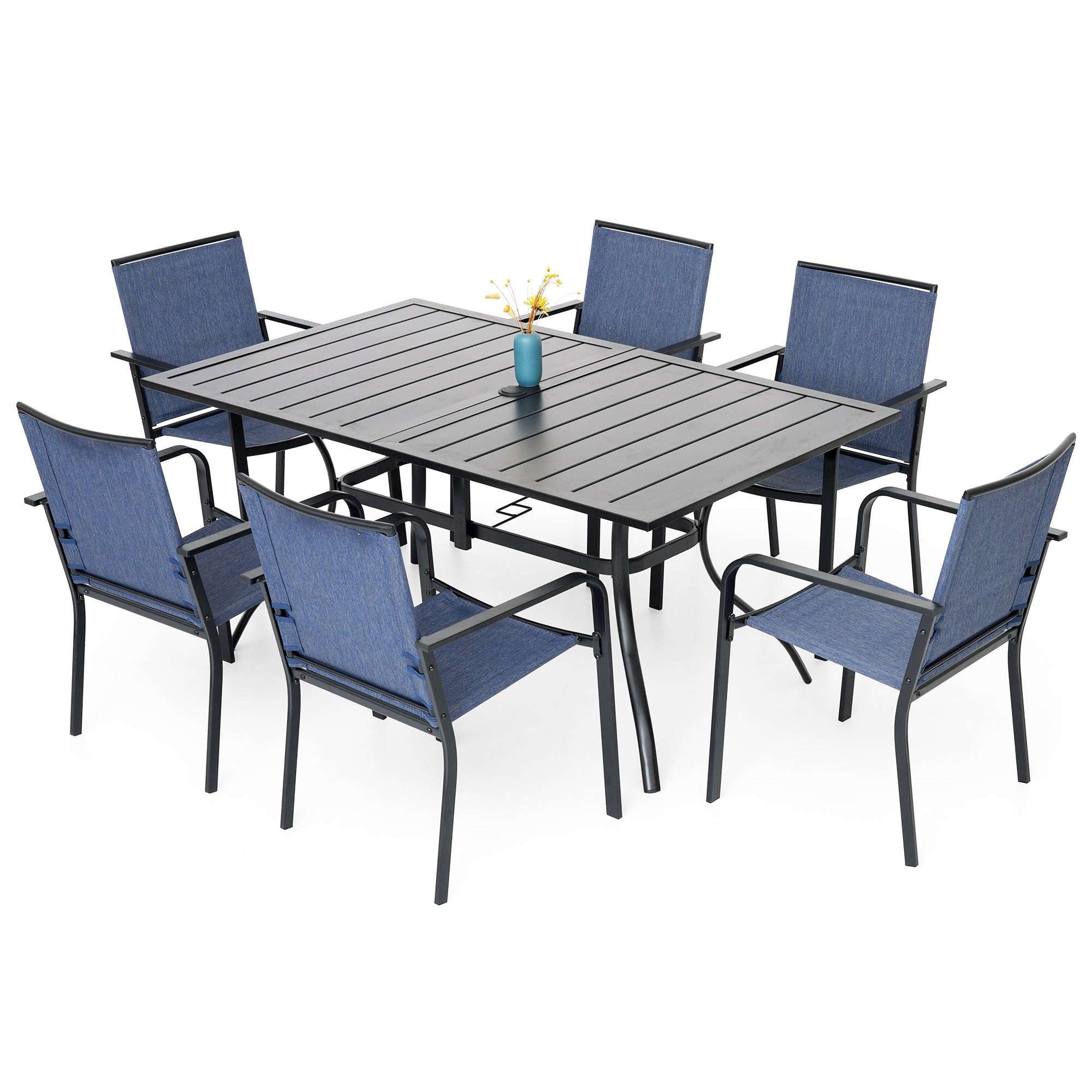 Anmutig 3-Piece Outdoor Dining Set, Small Metal Bistro Table with 2 Stackable Patio Chairs, 27.5 x 27.5 Inch Round Table, Brown Fabric