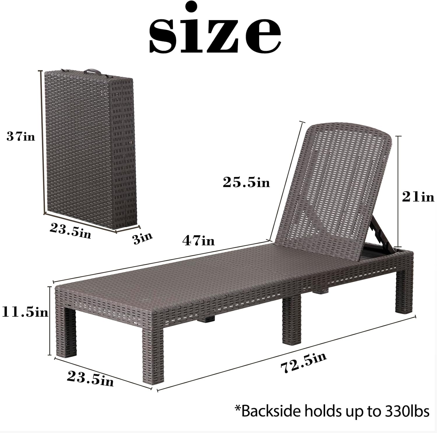 Outdoor Chaise Lounge Chair for Pool, Patio Bench Waterproof Sunbed,Mocha