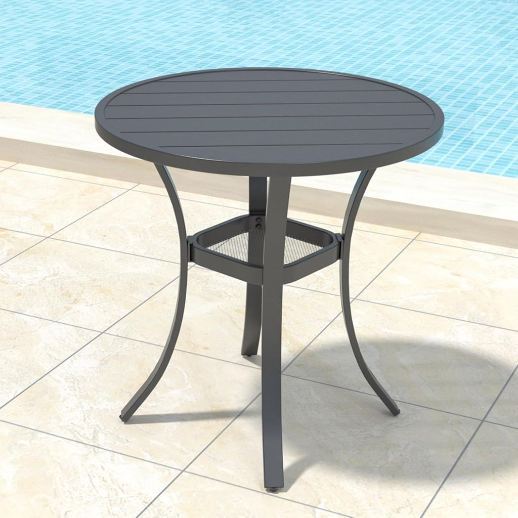 Anmutig 3-Piece Outdoor Dining Set, Small Metal Bistro Table with 2 Stackable Patio Chairs, 27.5 x 27.5 Inch Round Table, Brown Fabric