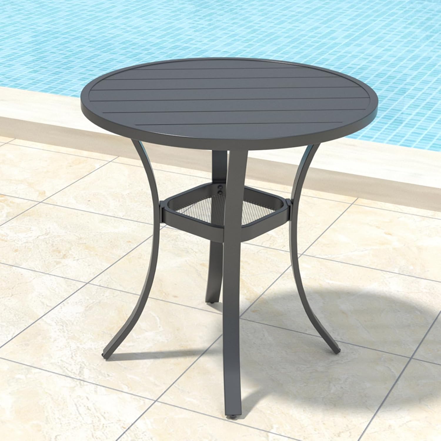 Anmutig 3-Piece Outdoor Dining Set, Small Metal Bistro Table with 2 Stackable Patio Chairs, 27.5 x 27.5 Inch Round Table, Brown Fabric