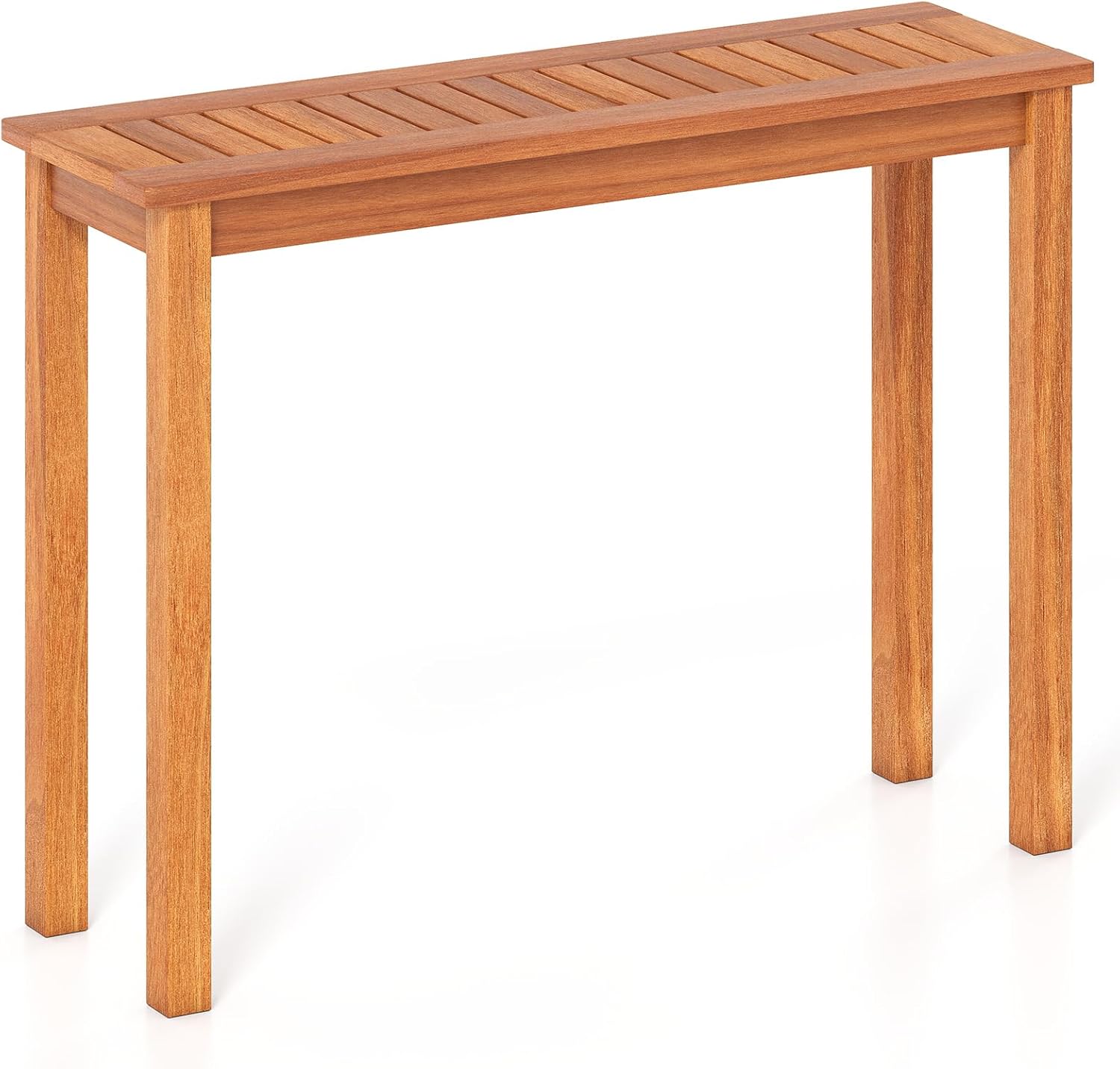 Tangkula Wooden Plant Stand, Outdoor Indoor Solid Wood Flower Pot Holder Display Shelf with Teak Oil Finish, Slatted Top, Rustic Plant Rack for Patio Garden Entryway Porch