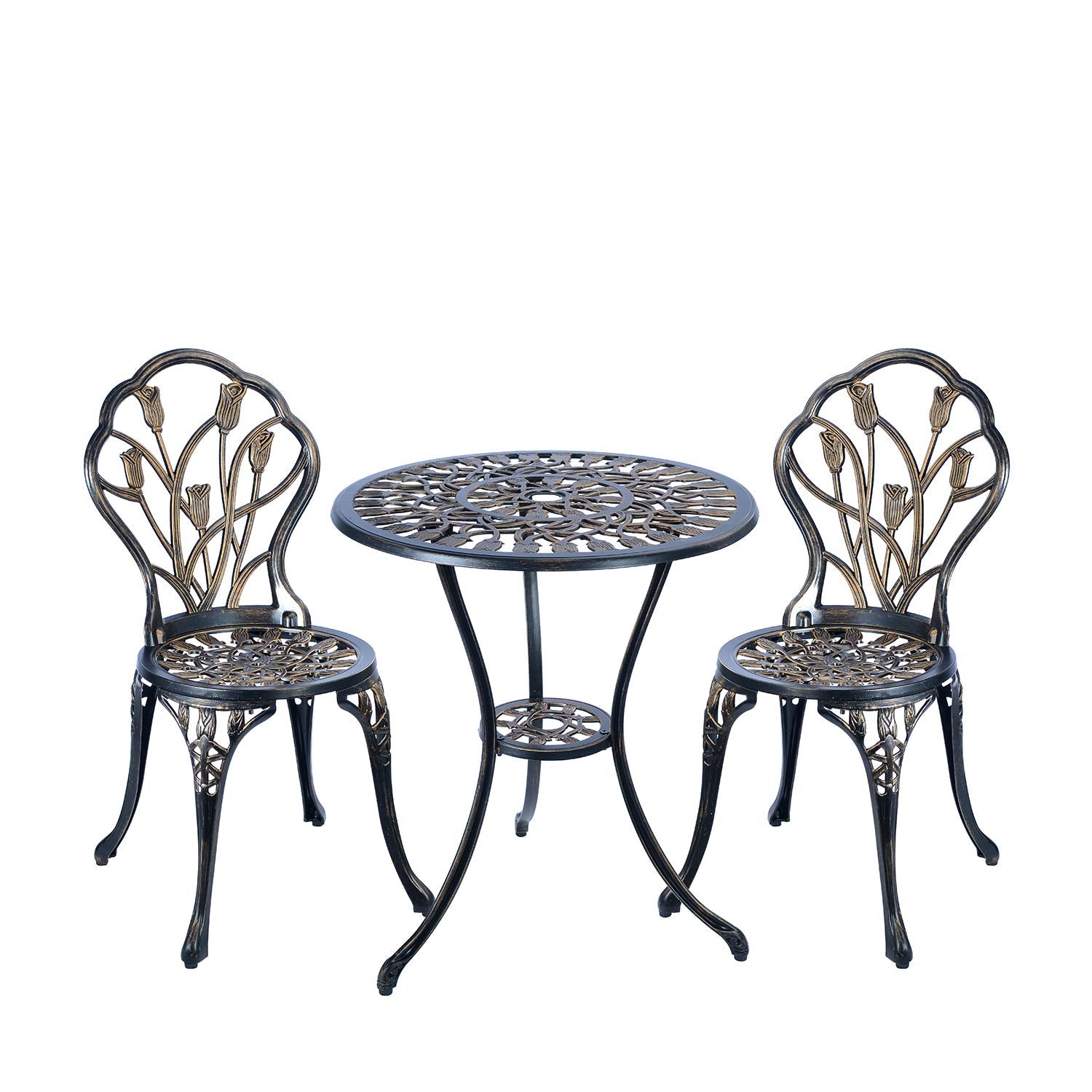 C/G 3 Piece Bistro Set, Outdoor Patio Table, Anti-Rust Cast Aluminum for Front Porch & Yard (Antique Copper)