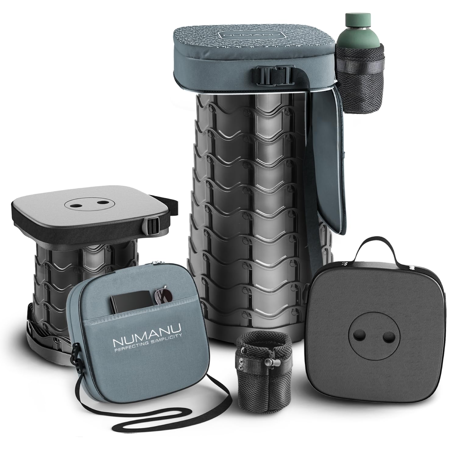 NUMANU 2026 Upgraded Collapsible Stool & 3IN1 Cushioned Carry Bag, 2.5"-18" Height Adjustable Max 620lbs, Portable Retractable Telescoping Seat, Foldable Camping Stool or Footrest for Adults (Round)