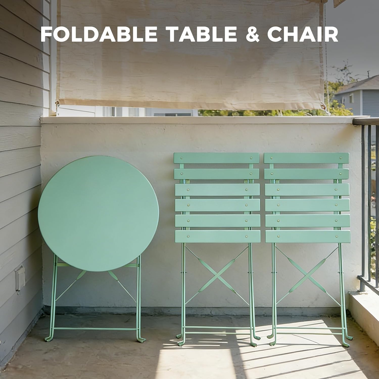 Grand patio 3-piece Steel Foldable Bistro Set, 2 Chairs and 1 Table, Weather-Resistant Outdoor/Indoor Conversation Set for Patio, Yard, Garden-Macaron Blue