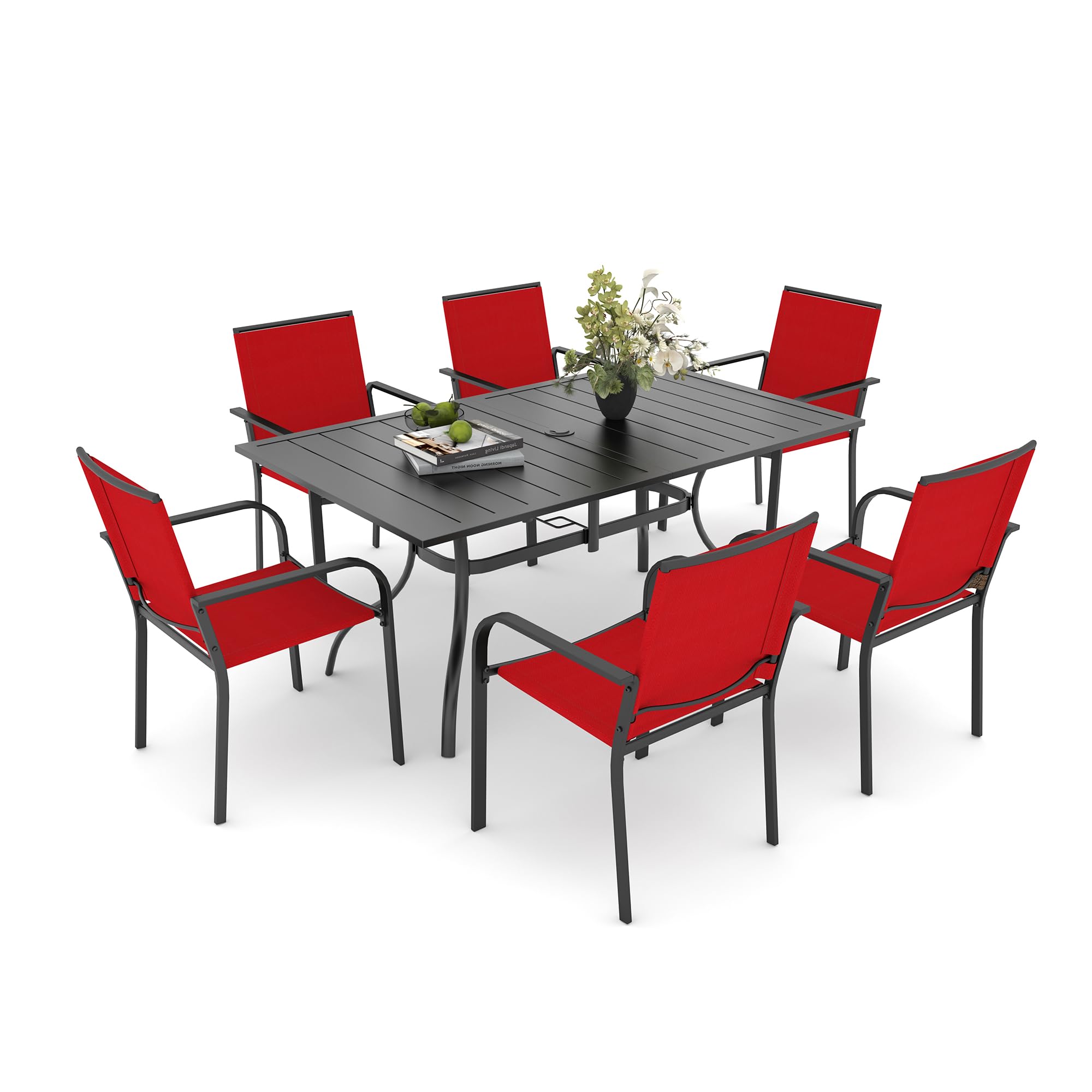 Anmutig 3-Piece Outdoor Dining Set, Small Metal Bistro Table with 2 Stackable Patio Chairs, 27.5 x 27.5 Inch Round Table, Brown Fabric