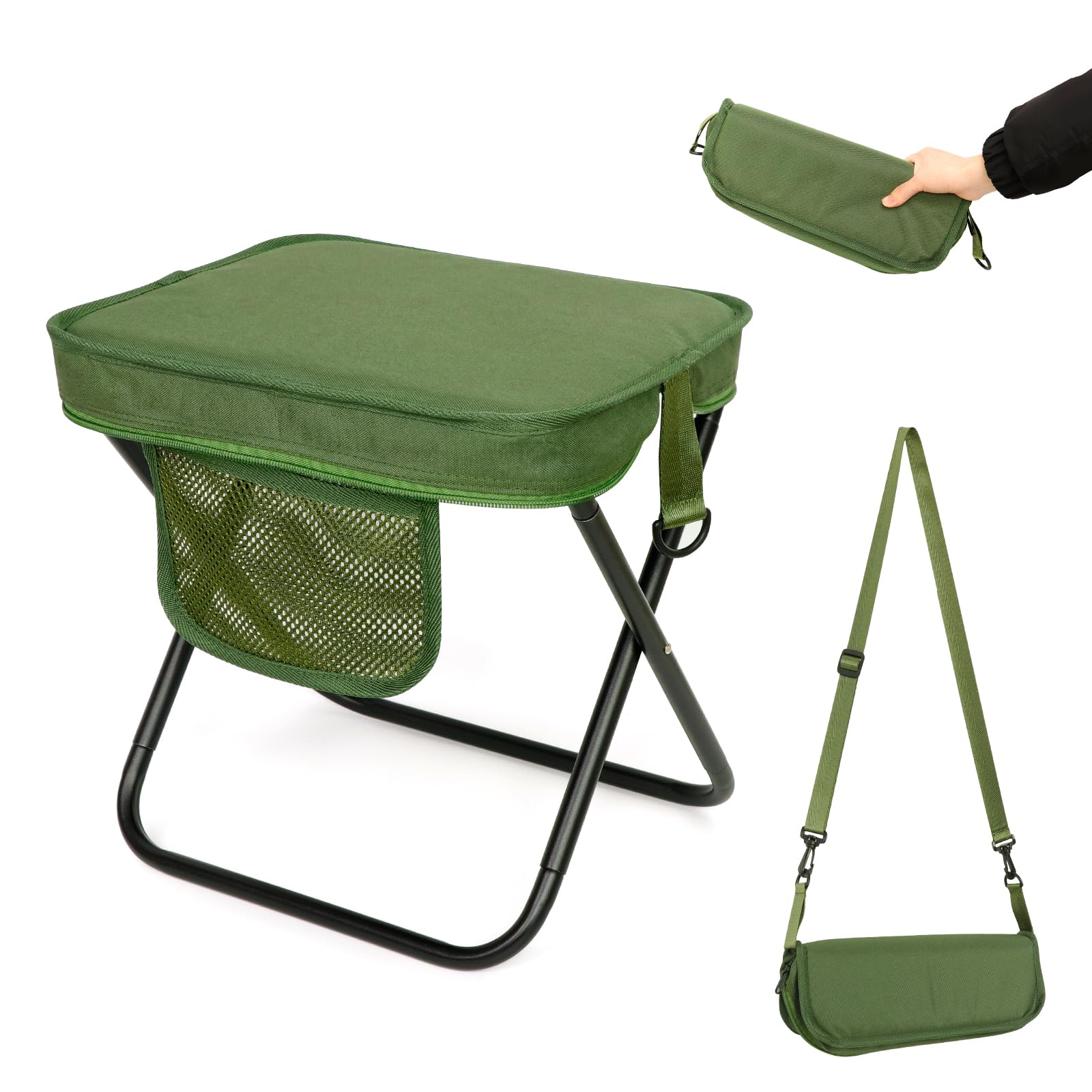 AOUTACC Camping Stool with Shoulder Strap,Ultralight Collapsible Handbag Style Stool,Pocket Portable Seat for Camping Travel Fishing Hiking Beach Backpacking Gardening Picnics-L(Black)