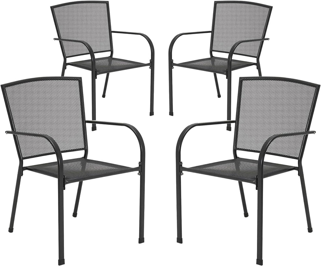 AECOJOY Outdoor Patio Chairs Set of 4, Metal Stackable Lawn Chairs with Armrests & Breathable Metal Mesh, 4 Pack Bistro Chairs for Outdoor Dining Set