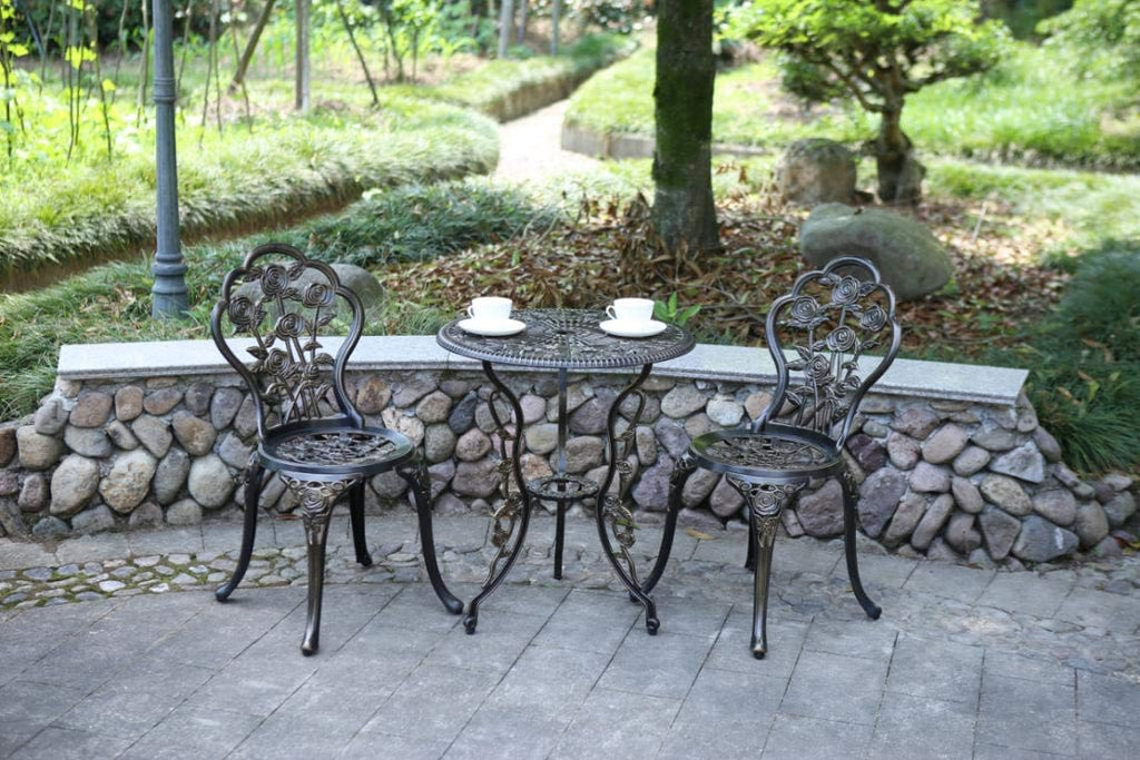 C/G 3 Piece Bistro Set, Outdoor Patio Table, Anti-Rust Cast Aluminum for Front Porch & Yard (Antique Copper)