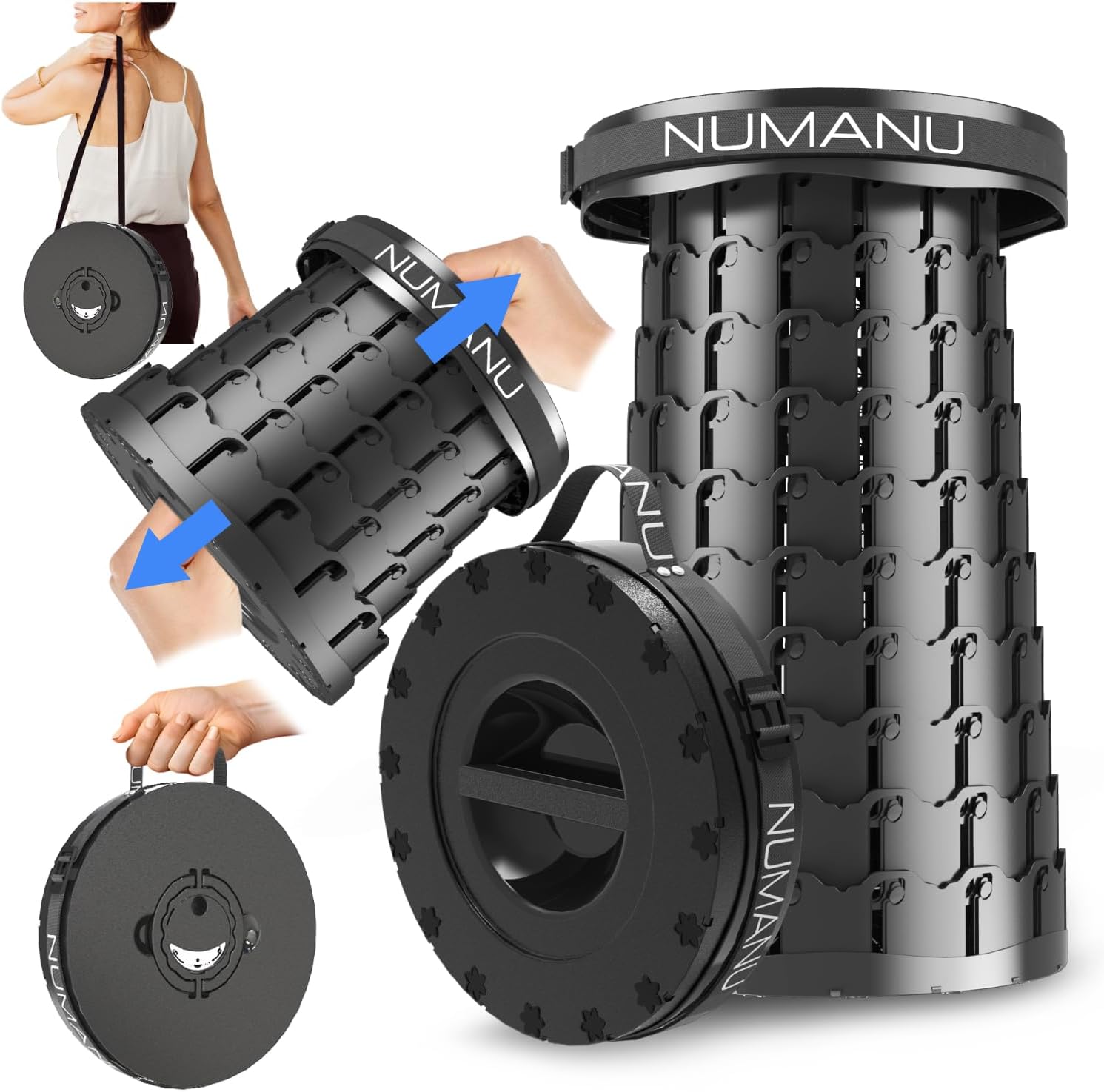 NUMANU 2026 Upgraded XXL Collapsible Stool 19.7", 1000lbs Max Weight, Wider & Taller Pop Up Seat, Heavy Duty Portable Retractable Folding Chair or Travel Foot Rest, Gift for Camping & Outdoors