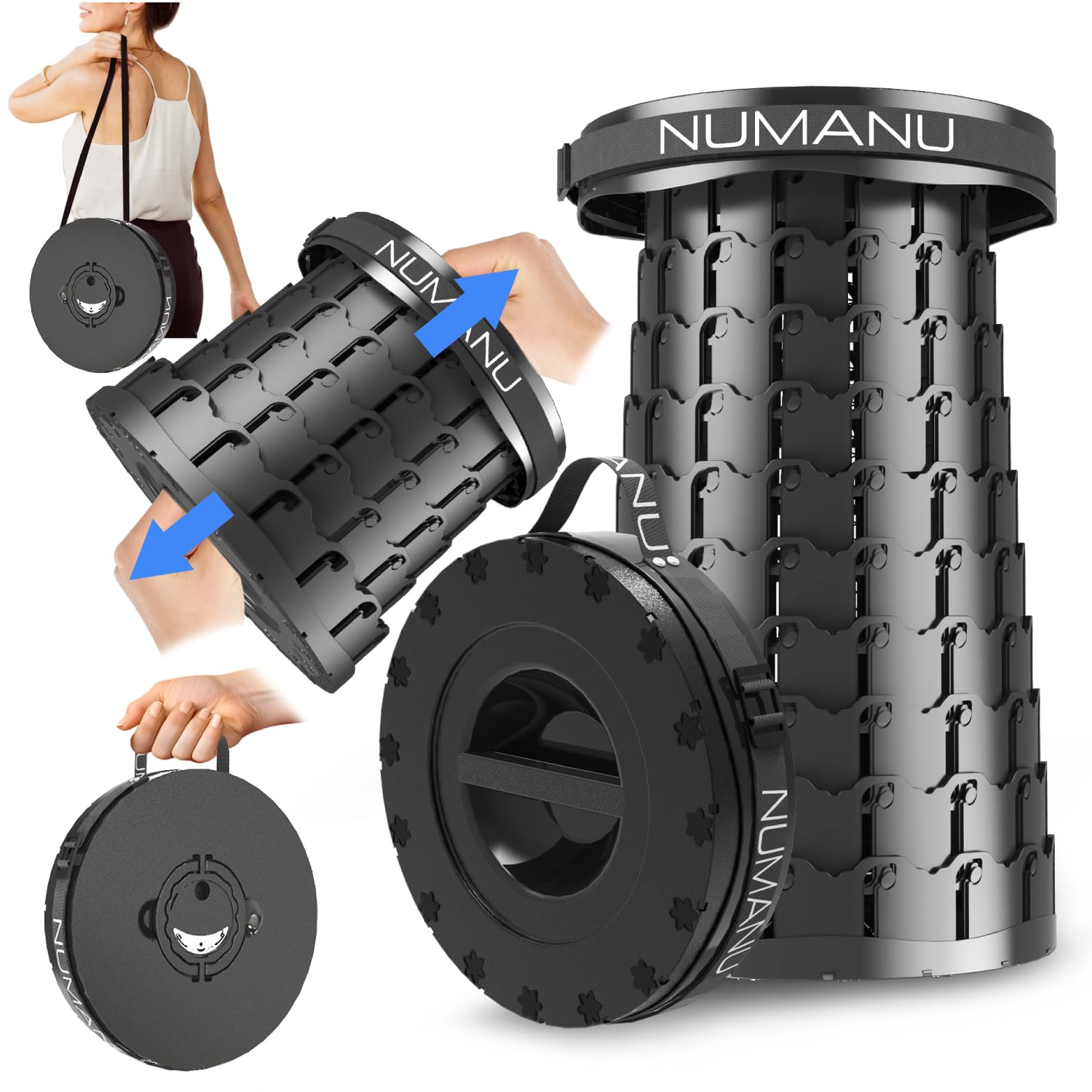 NUMANU 2026 Upgraded XXL Collapsible Stool 19.7", 1000lbs Max Weight, Wider & Taller Pop Up Seat, Heavy Duty Portable Retractable Folding Chair or Travel Foot Rest, Gift for Camping & Outdoors