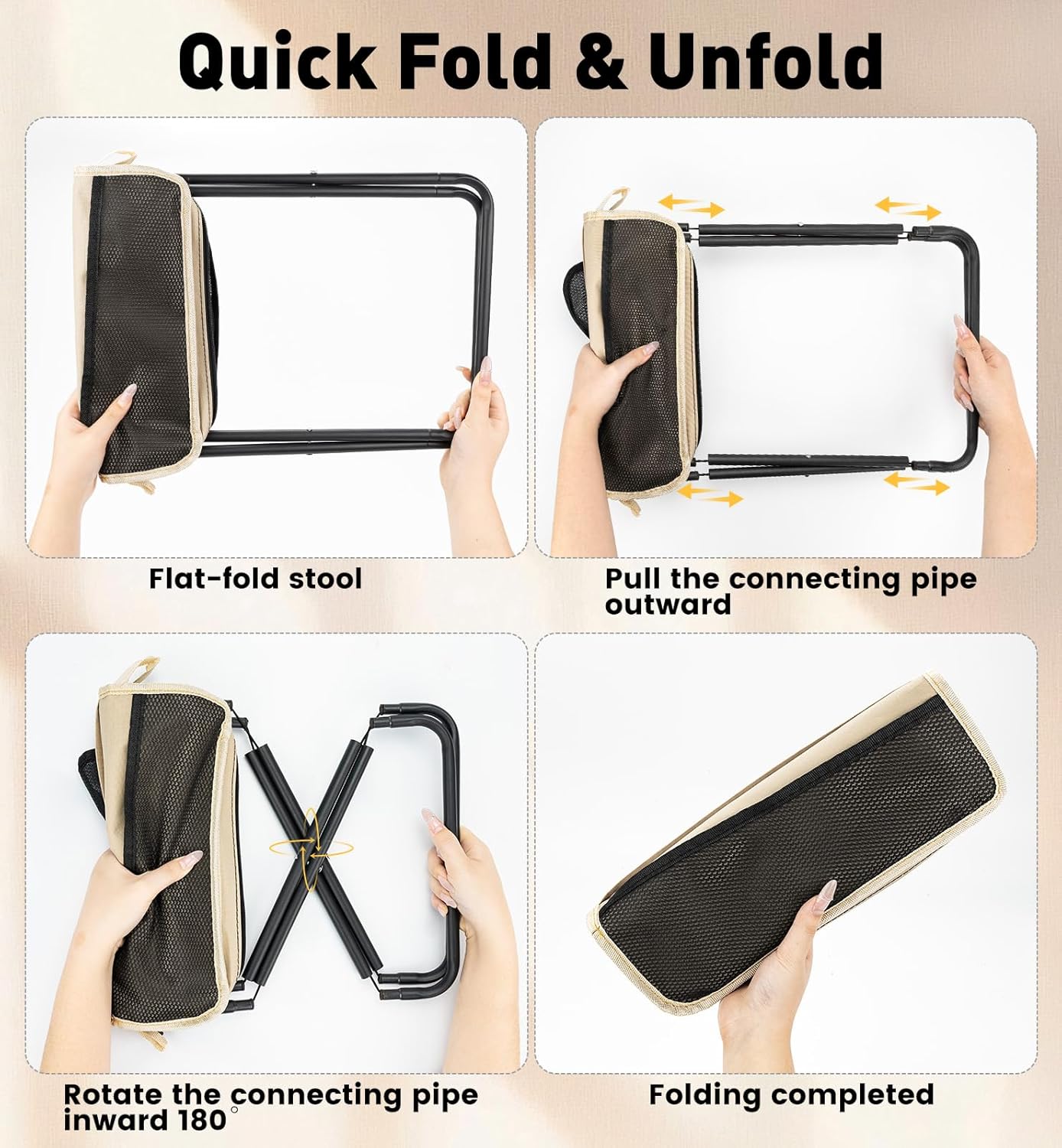 2 Pack Portable Folding Stools, Collapsible Pocket Chair, Foldable Camping Stool for Adults Backpack, Outdoor Seats Foot Rest, for Travel Hunting Fishing Hiking Gardening - Large, Khaki