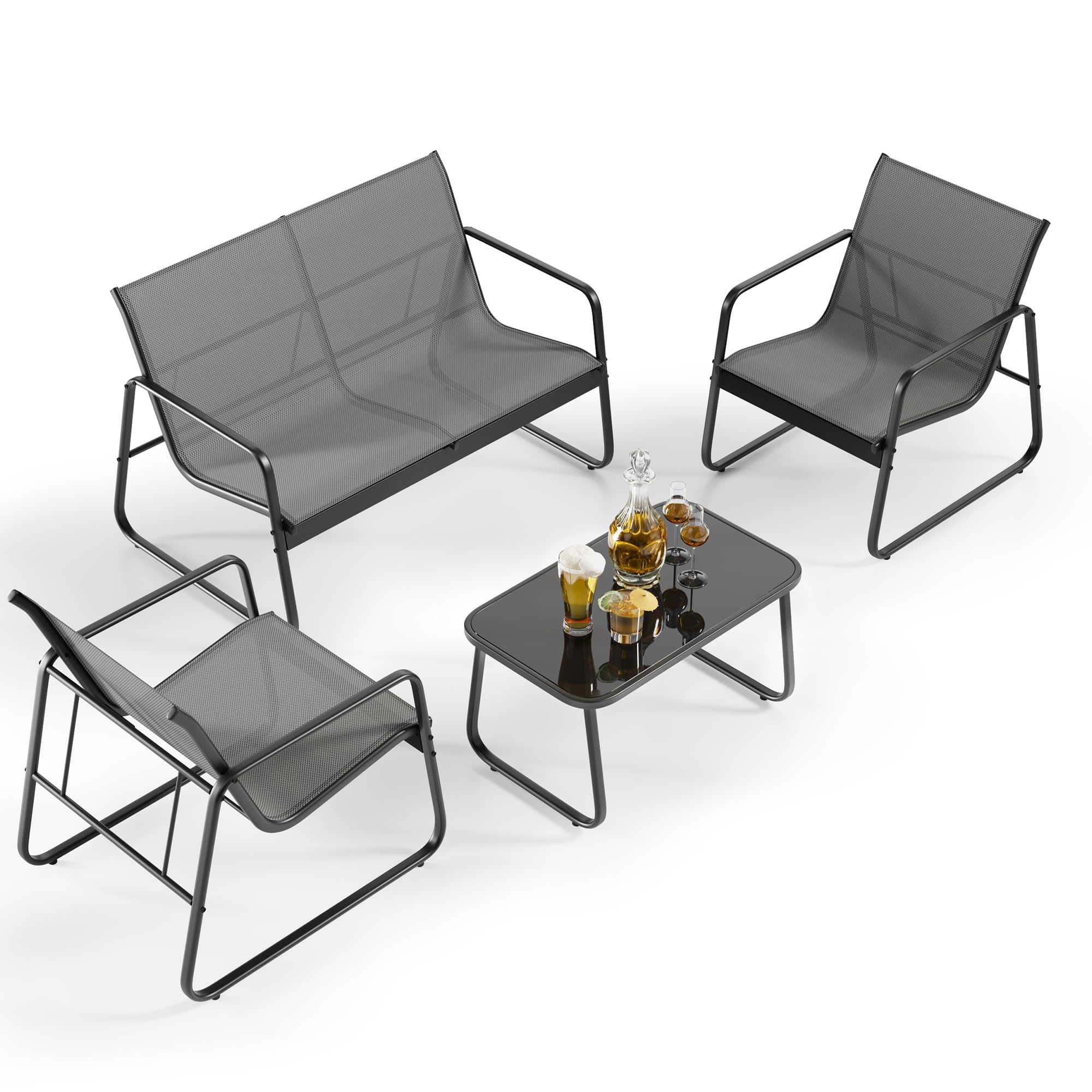 Gizoon Patio Chairs Set of 2, Patio Bistro Set 3PCS, Outdoor Patio Furniture Set with Rust-Resistant Metal Frame, 330LBS Capacity，for Balcony/Lawn/Patio/Pool, RCS Certified Recycled Material, Black