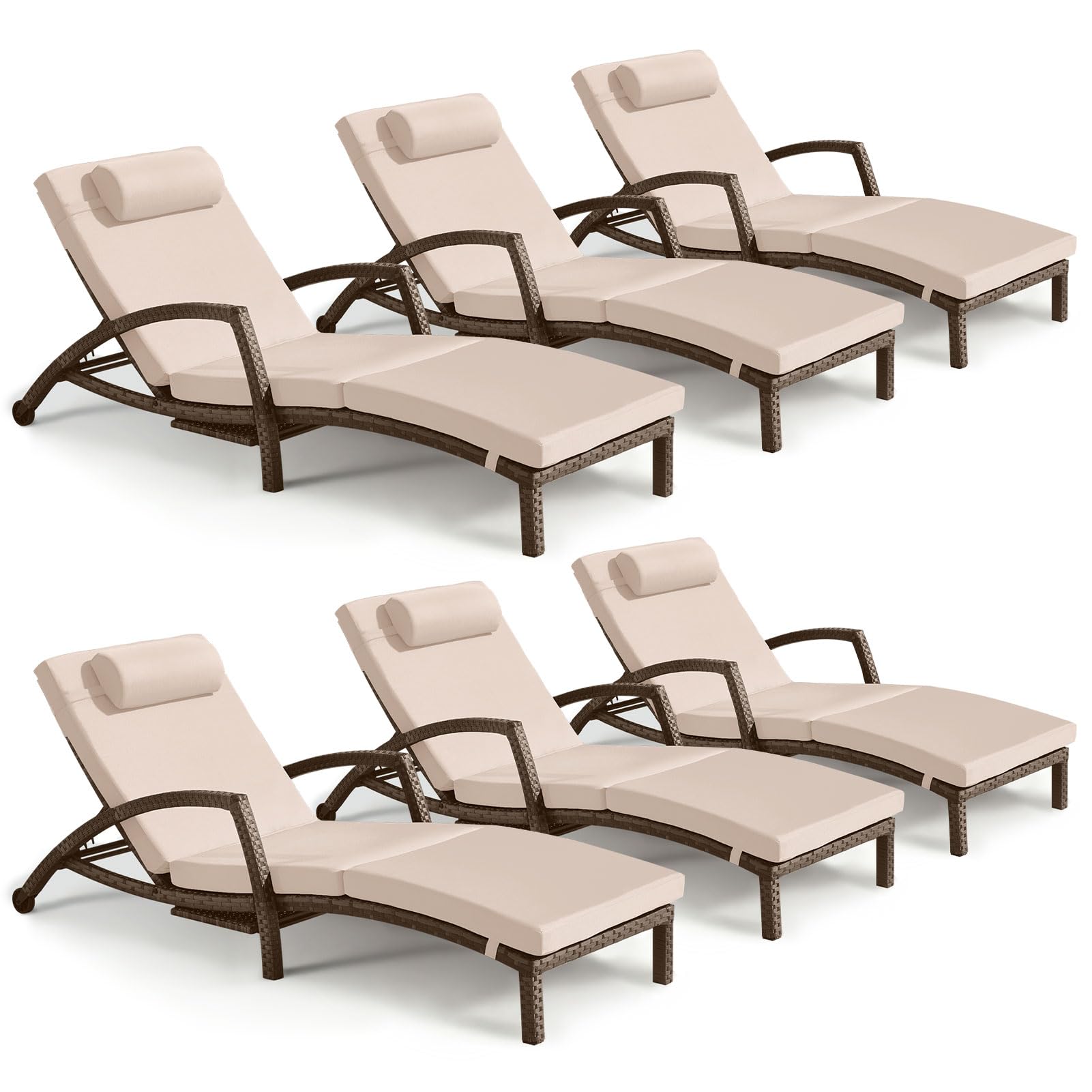 Chaise Lounge Chairs Outdoor Set of 2, Comfy Outside Wicker Patio Pool Lounge Chair w/ 5 Adjustable Back Angle, Cup Holder, Thicken Cushion