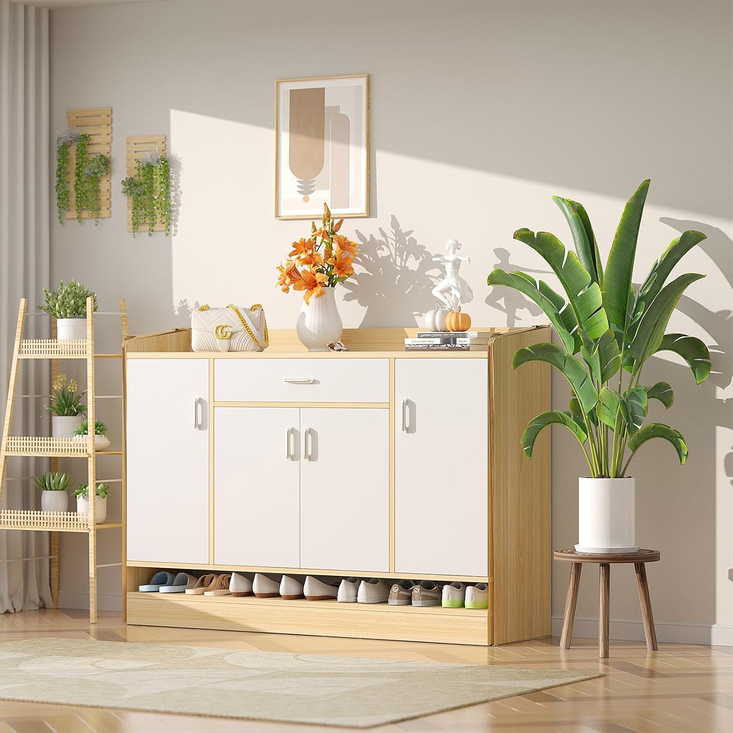 3-Pack Wood Plant Stands Indoor, Single Plant Stand for 6-12 Inch Pots, Mid-Century Modern Plant Stool, Tall Plant Stand for Large Plants Perfect Fit for Living Room, Balcony, Office