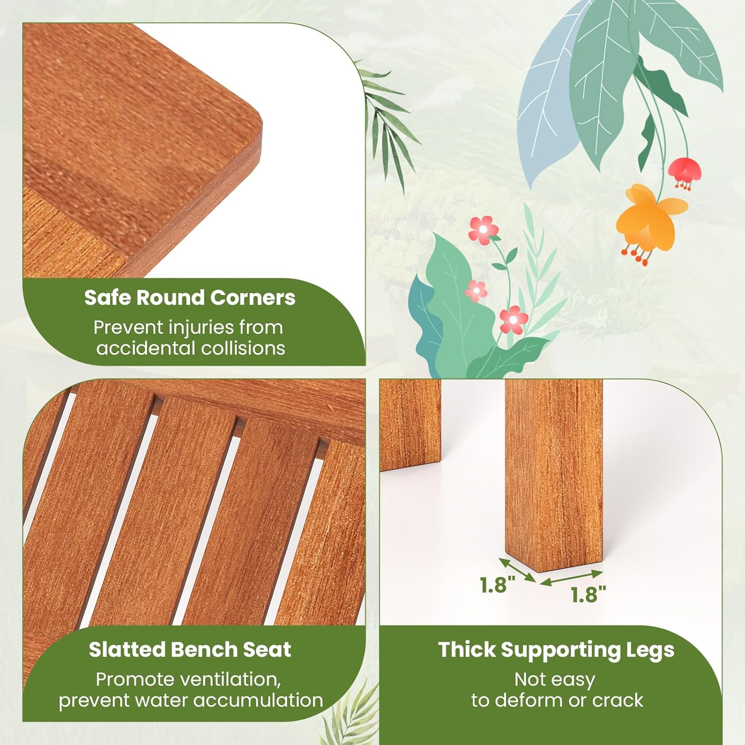 Tangkula Wooden Plant Stand Set of 2, Outdoor Indoor Solid Wood Flower Pot Holder Display Shelf w/ Teak Oil Finish, Slatted Top, Rustic Plant Rack for Patio Garden Entryway Front Porch (Set of 2)