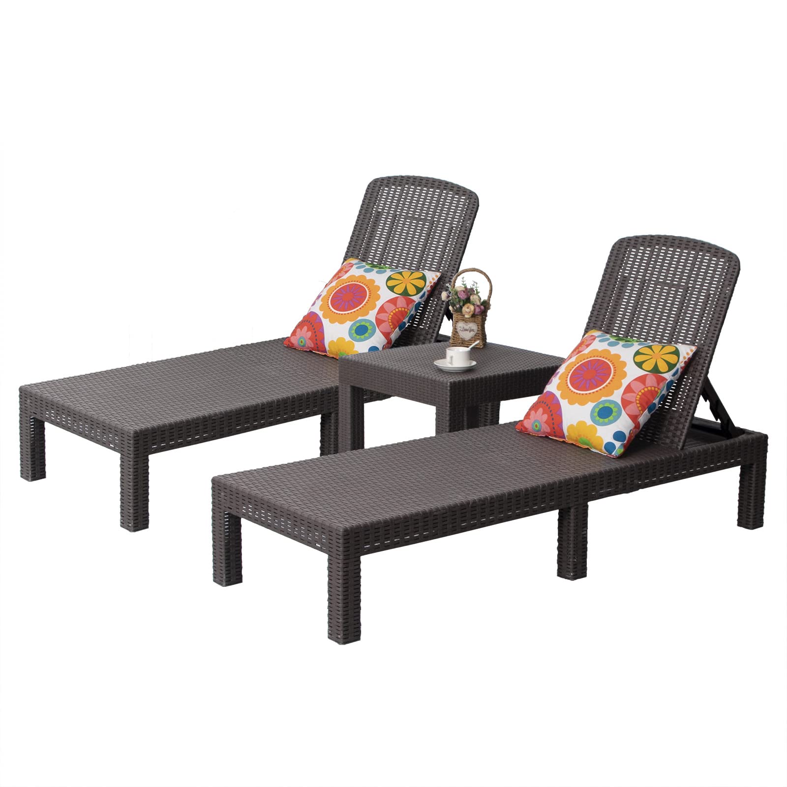 DIMAR GARDEN Beach Chairs Outdoor Chaise Lounge,Resin Pool Lounge Chair Waterproof Recliner,Mocha