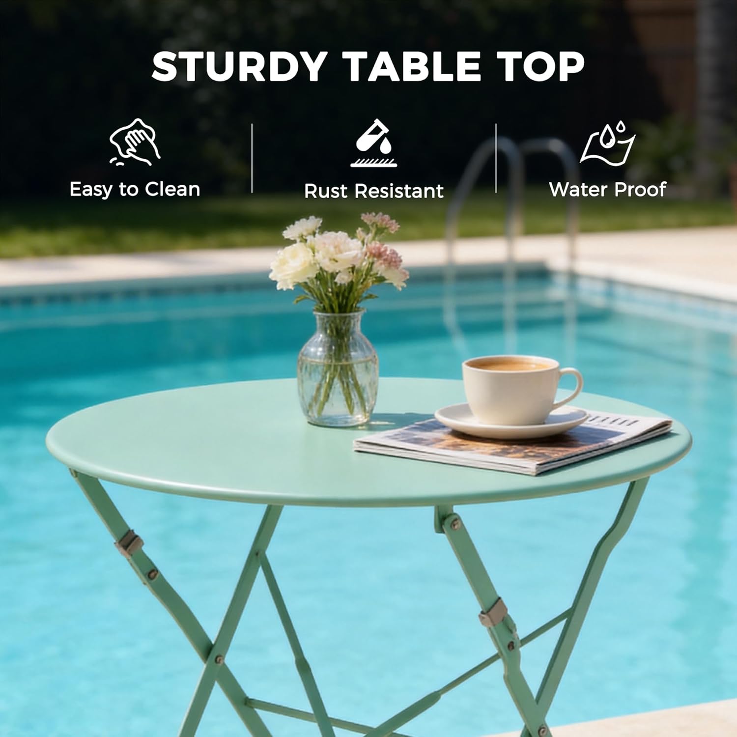 Grand patio 3-piece Steel Foldable Bistro Set, 2 Chairs and 1 Table, Weather-Resistant Outdoor/Indoor Conversation Set for Patio, Yard, Garden-Macaron Blue