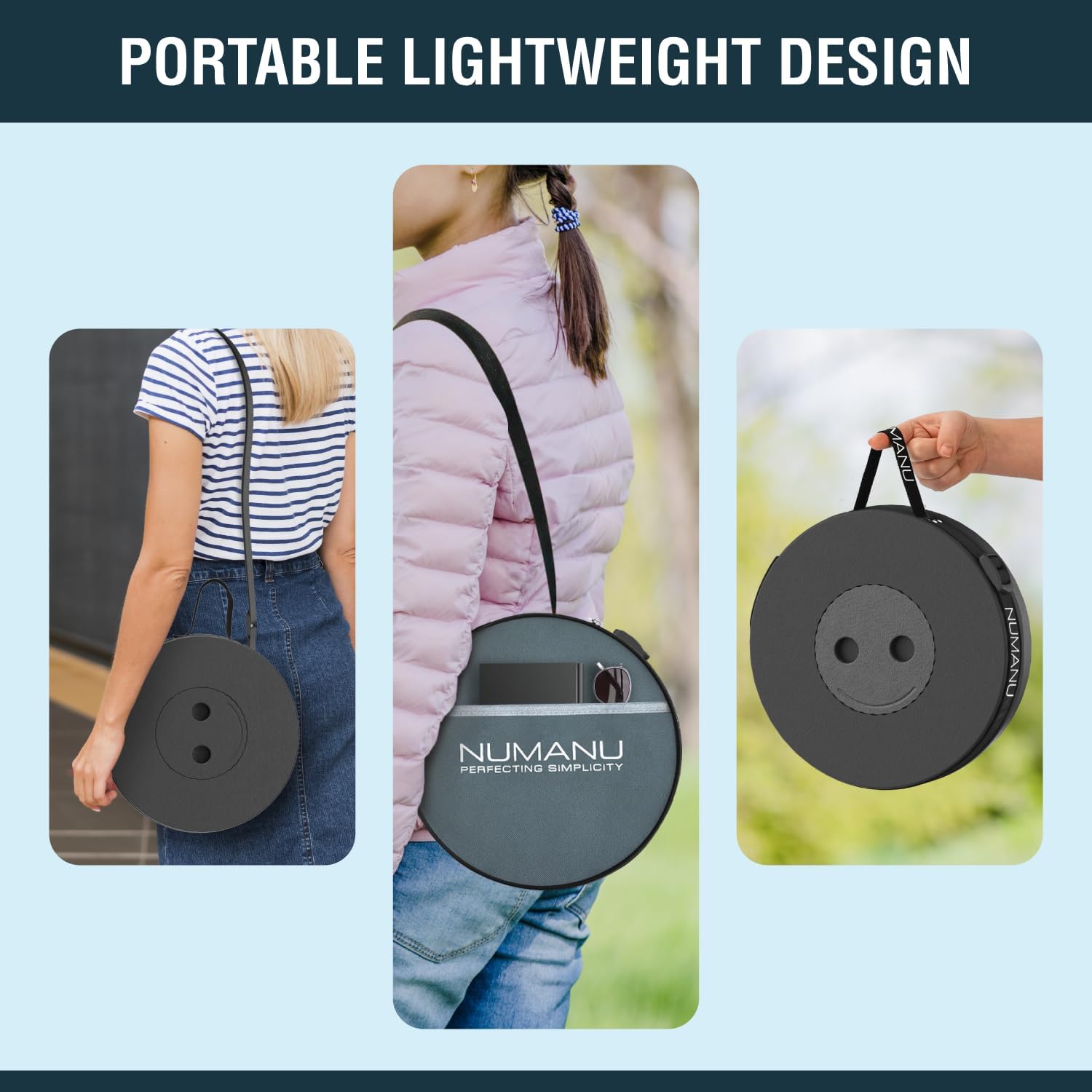 NUMANU 2026 Upgraded Collapsible Stool & 3IN1 Cushioned Carry Bag, 2.5"-18" Height Adjustable Max 620lbs, Portable Retractable Telescoping Seat, Foldable Camping Stool or Footrest for Adults (Round)